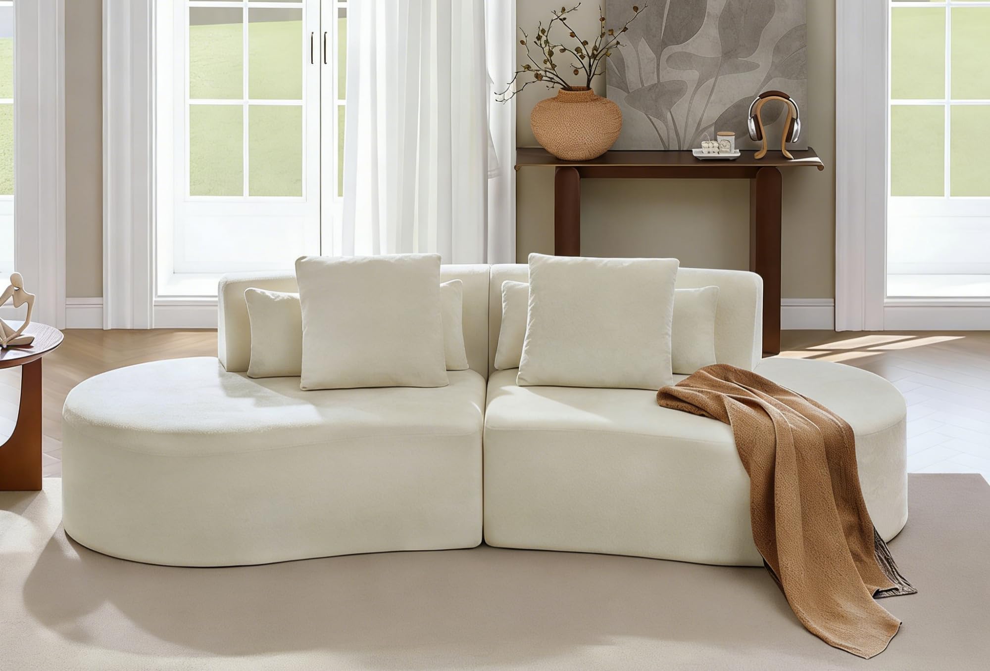 Cream Chenille Curved Cloud Modular Sectional Sofa
