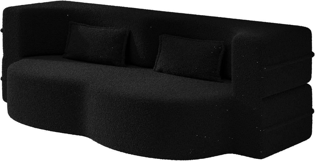 Teddy Fabric Convertible Curved Loveseat Sofa Bed