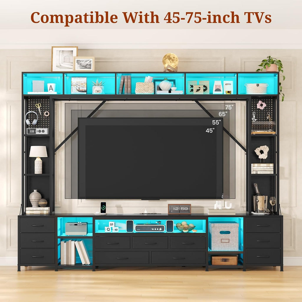 Industrial LED Fabric Drawer Wall TV Stand