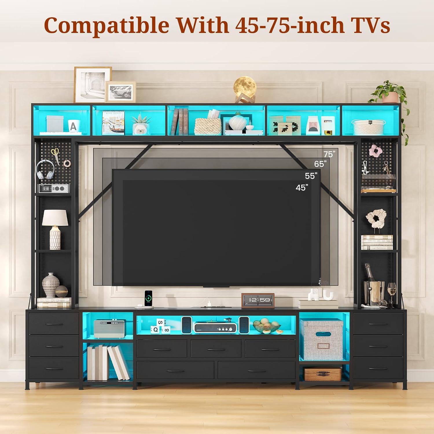 Industrial LED Fabric Drawer Wall TV Stand