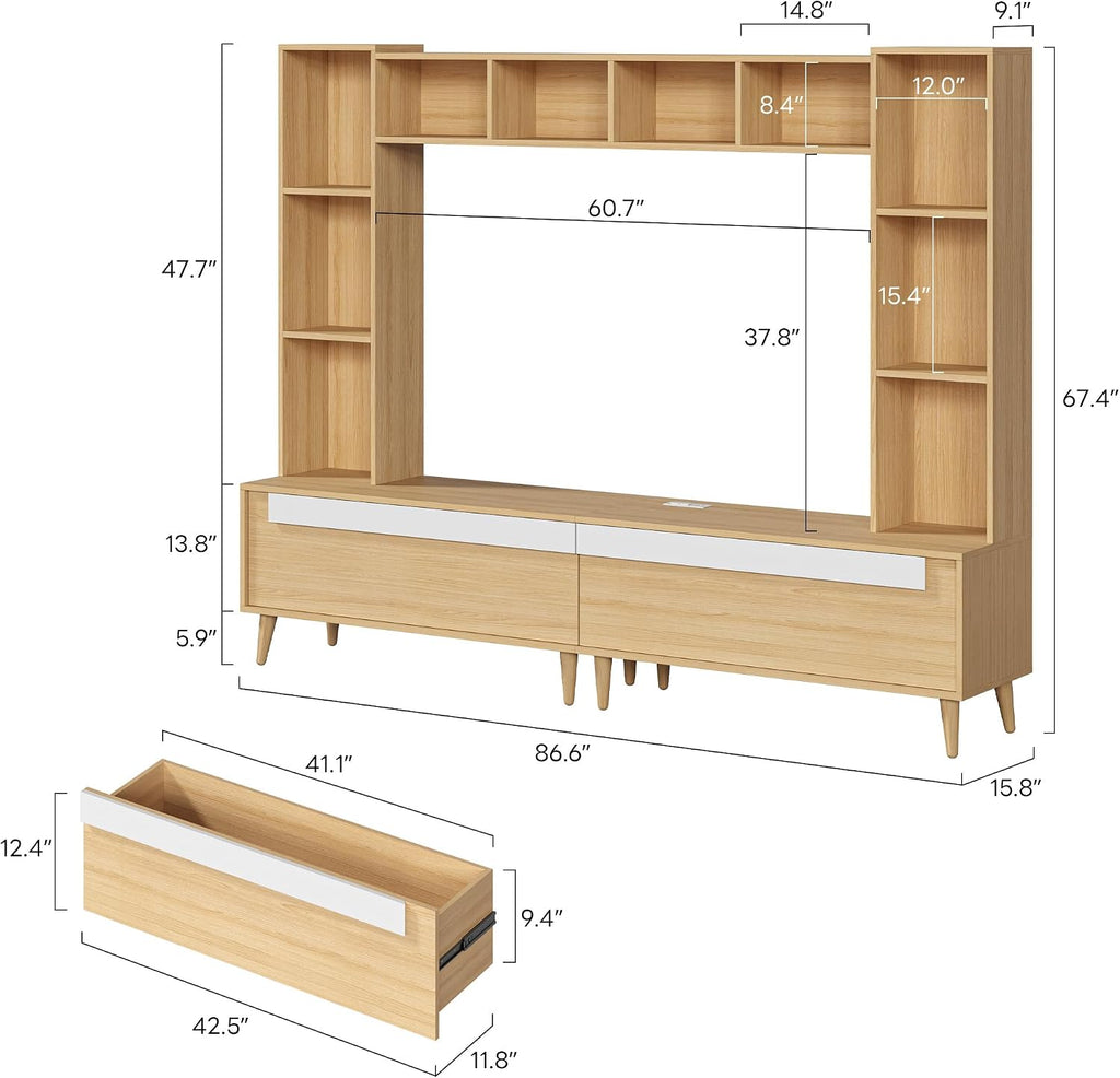 Wood Power Outlet Wall Unit TV Entertainment Center