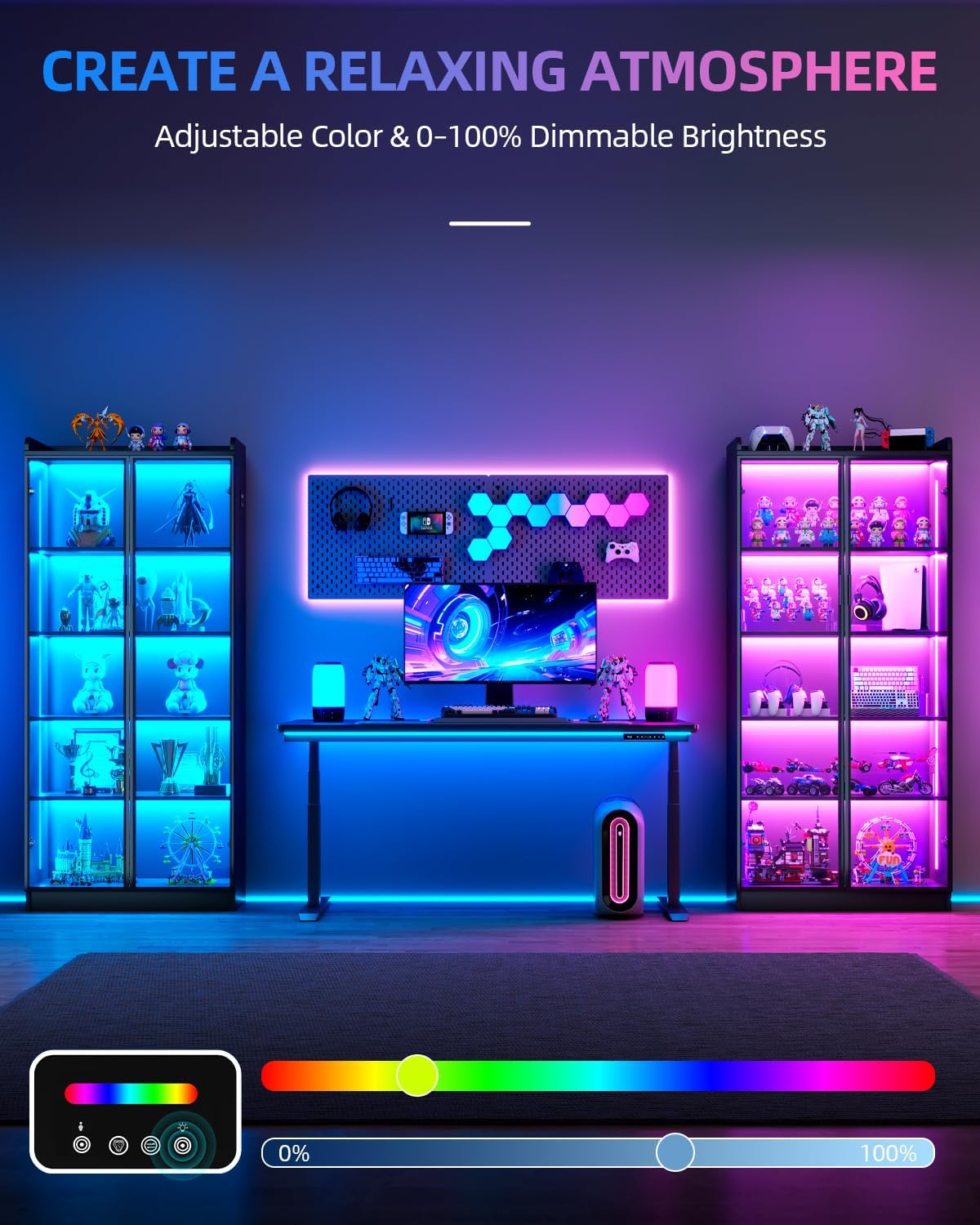 Black Tall RGB Motion Sensor Glass Display Cabinet