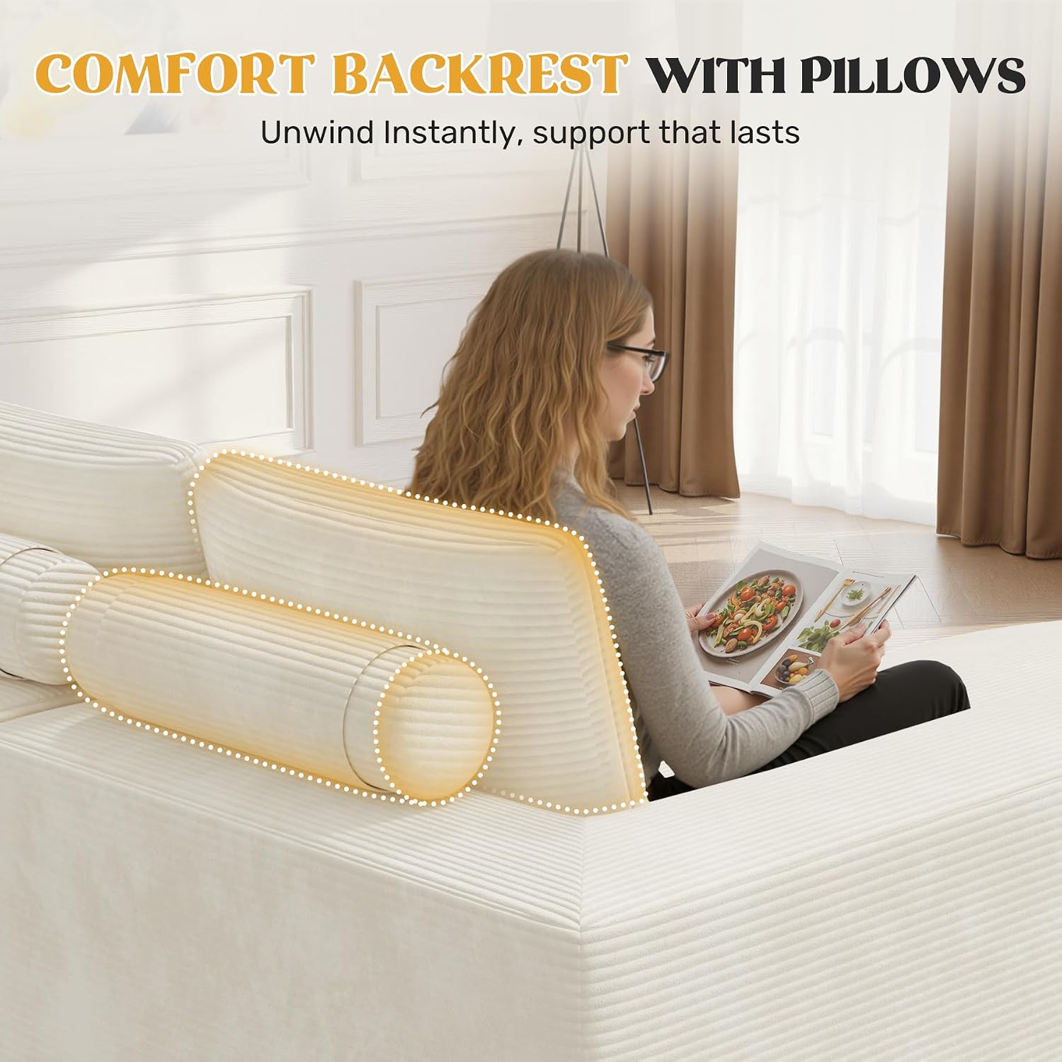 Beige Memory Foam Curved Cloud Modular Sofa
