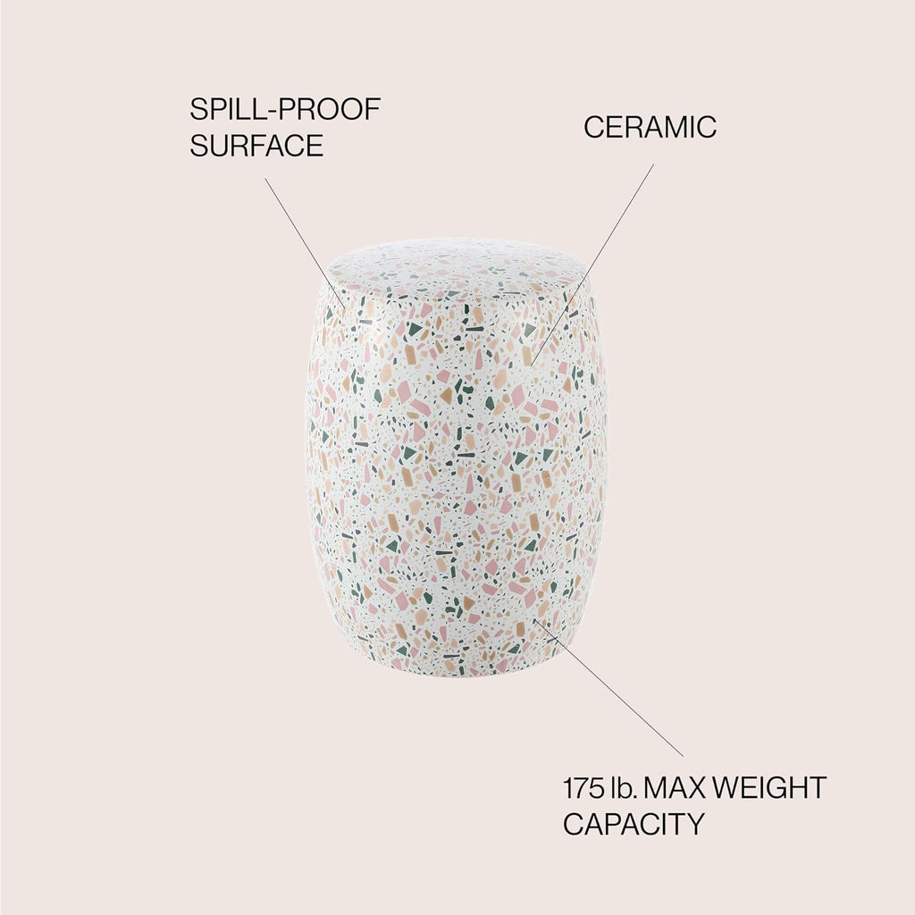White Pink Terrazzo Ceramic Drum Stool