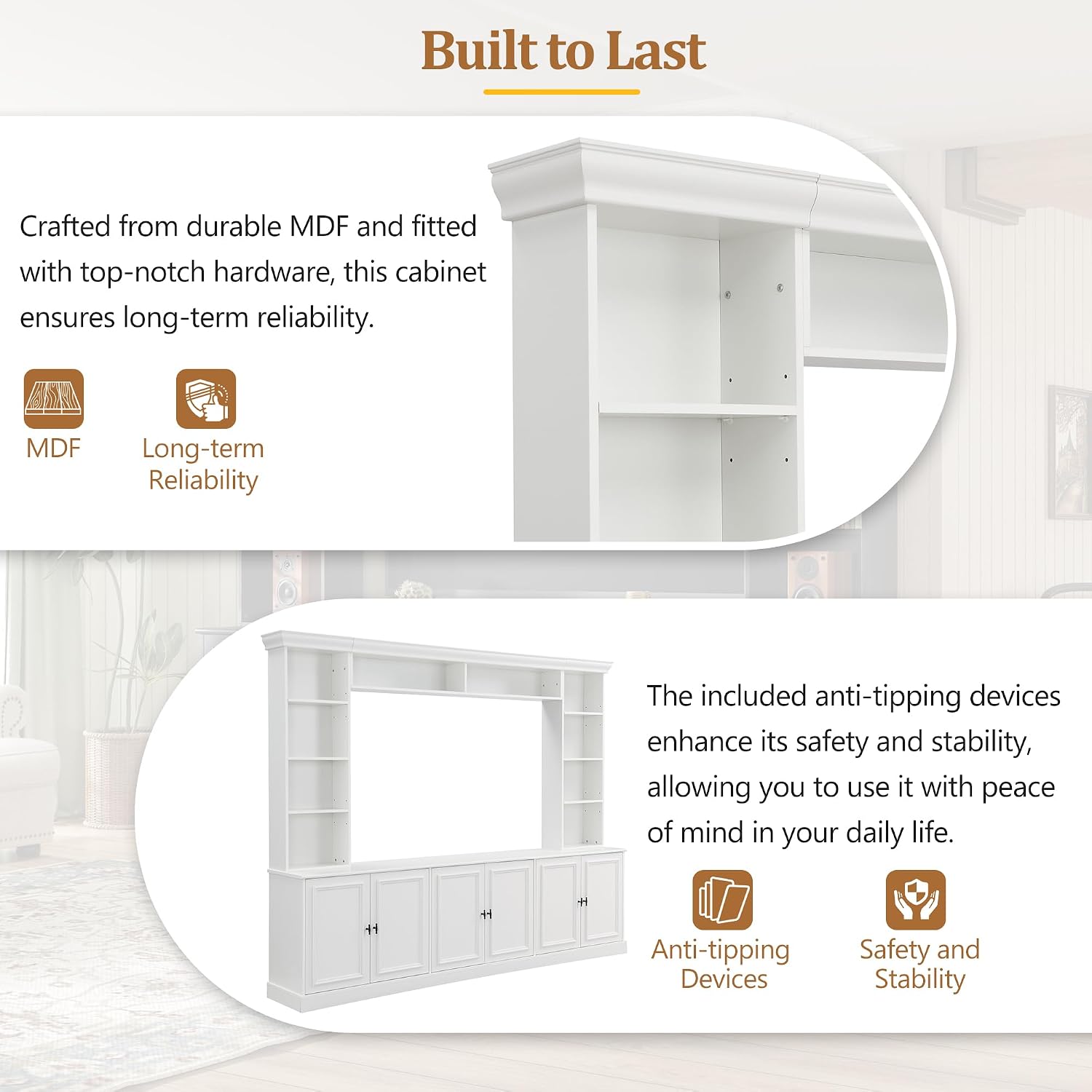 White Rustic Wall Unit TV Entertainment Center