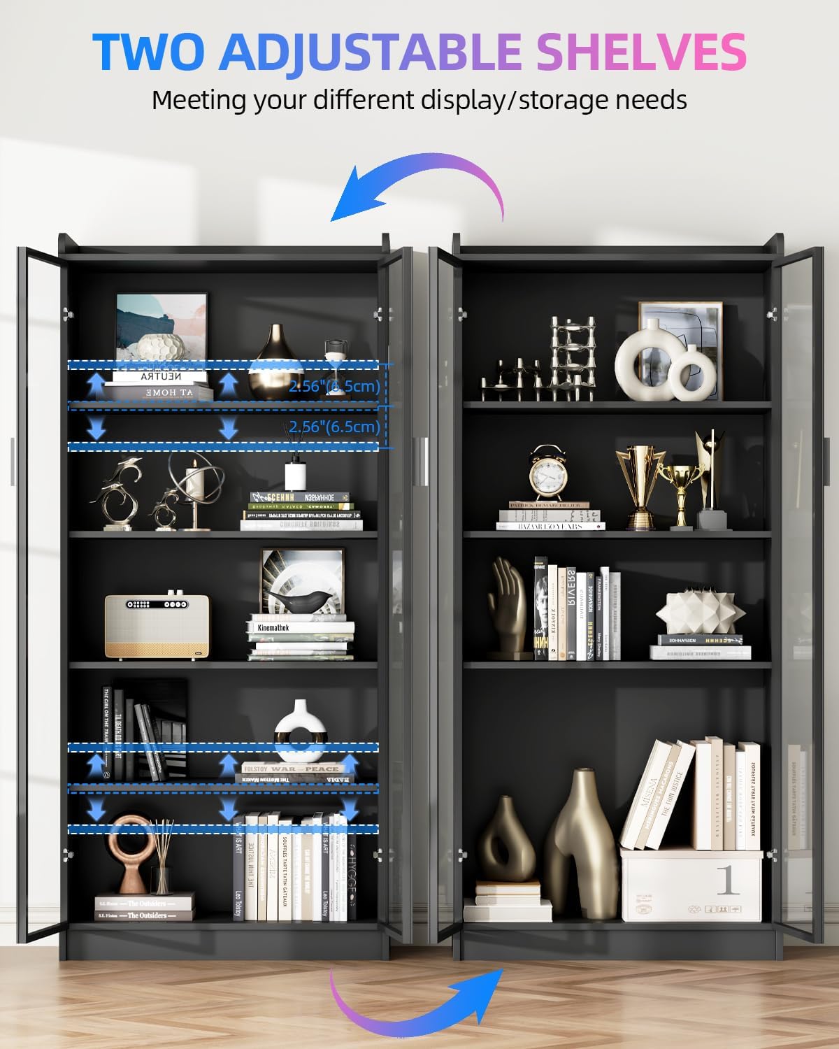 Black Tall RGB Motion Sensor Glass Display Cabinet