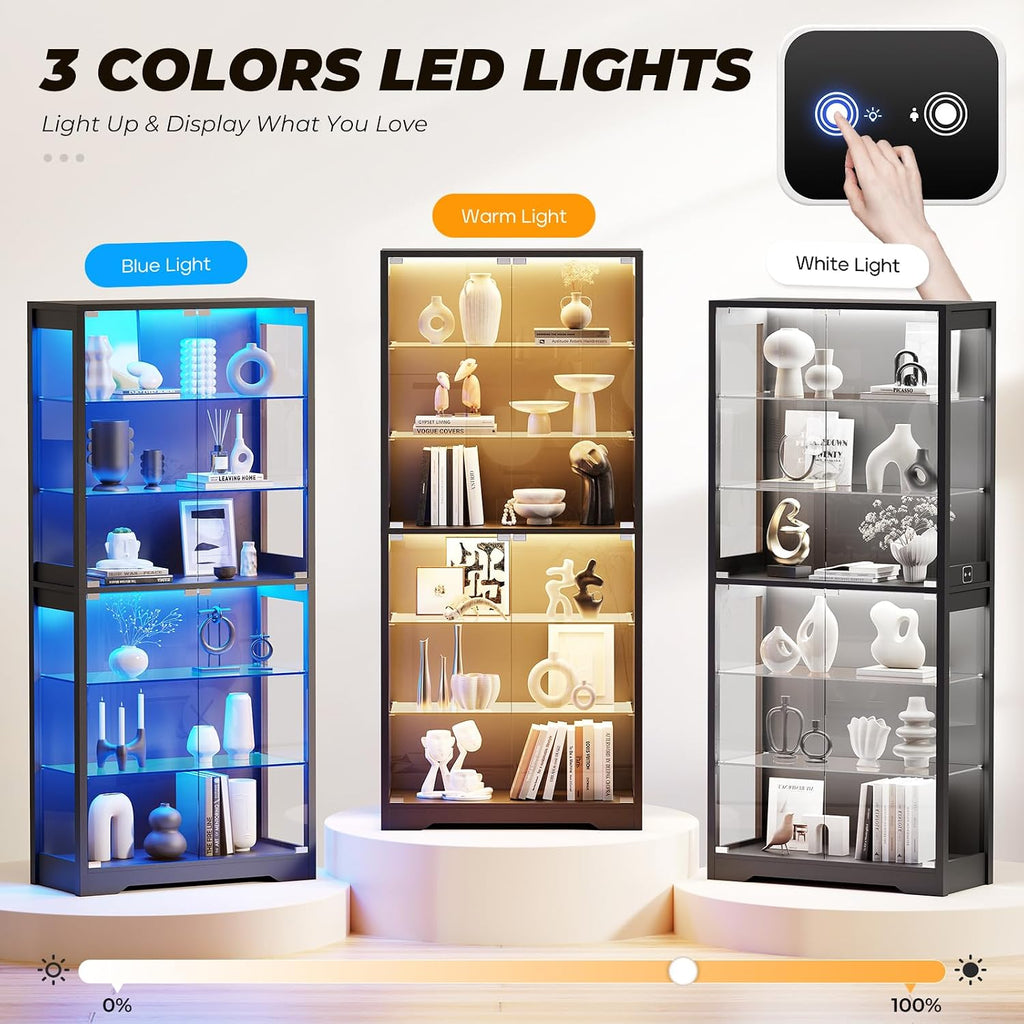 Black Tall LED Sensor Glass Display Cabinet