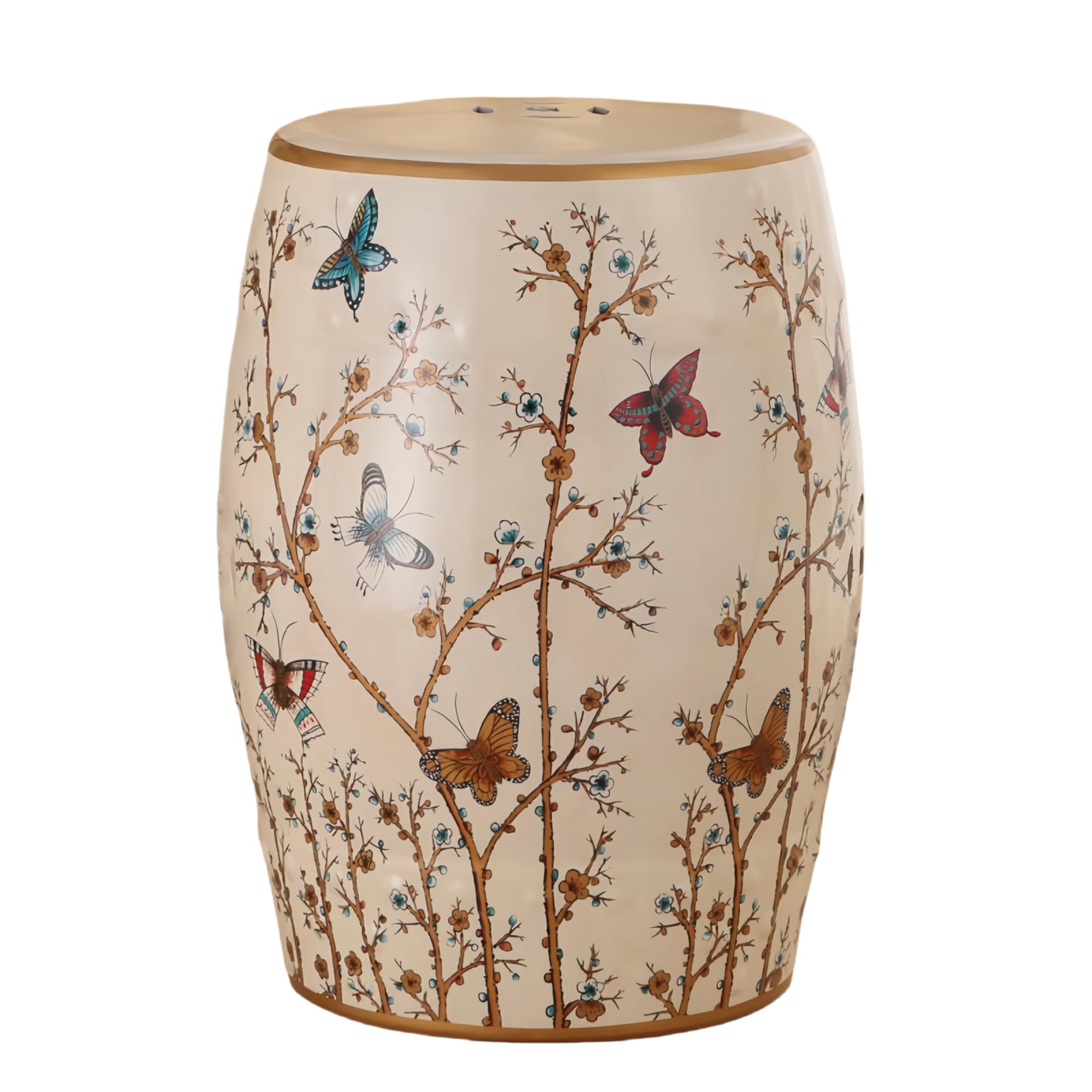Silver Floral Butterfly Ceramic Drum Garden Stool
