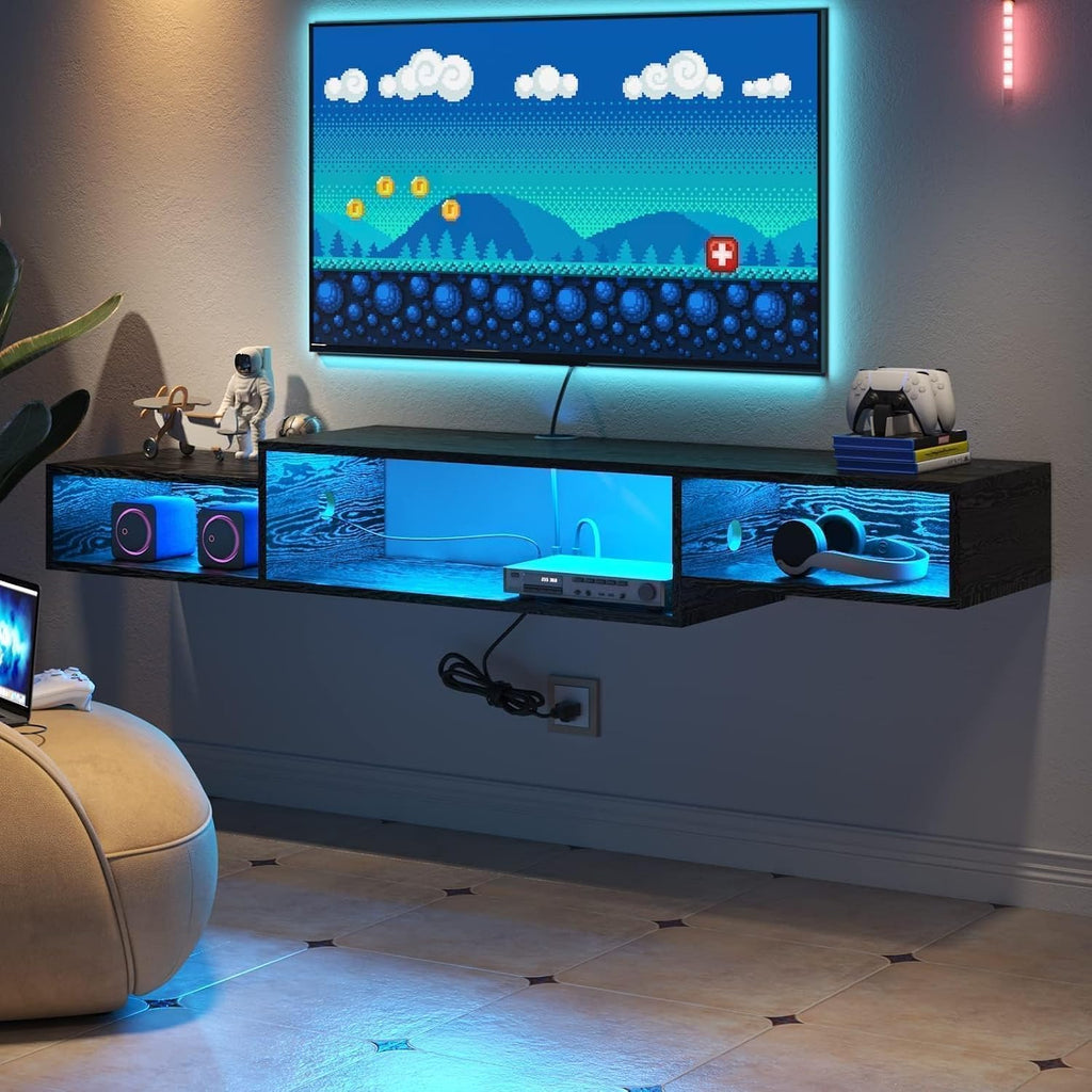 Black LED Power Floating Wall TV Stand