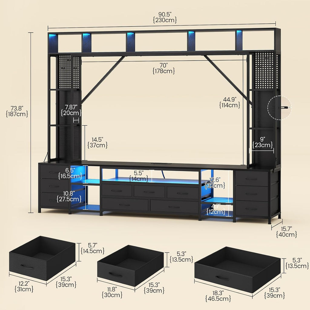 Industrial LED Fabric Drawer Wall TV Stand