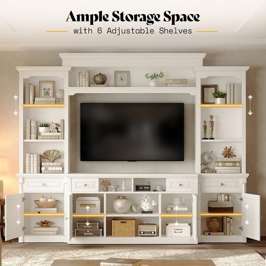 White Multi Storage Wall Unit TV Entertainment Center