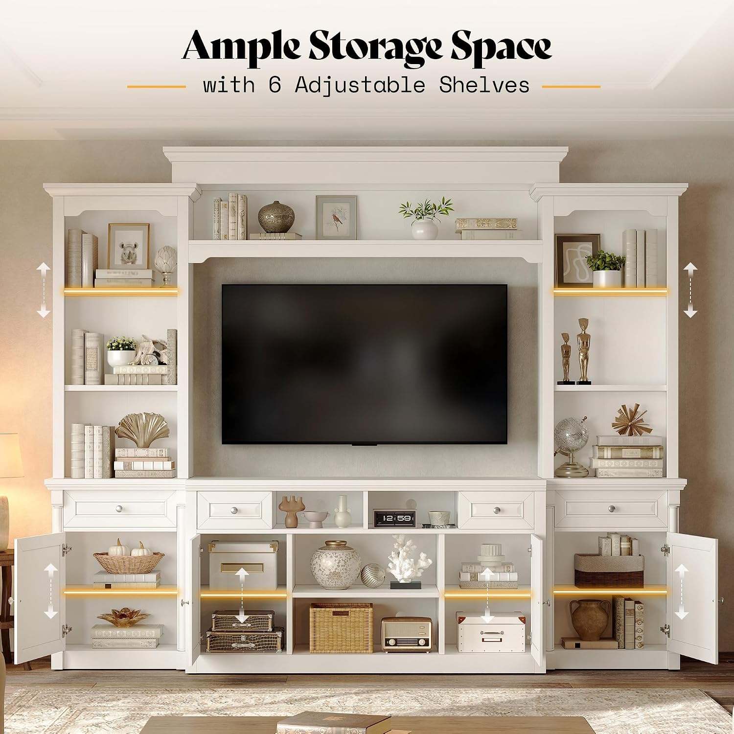 White Multi Storage Wall Unit TV Entertainment Center