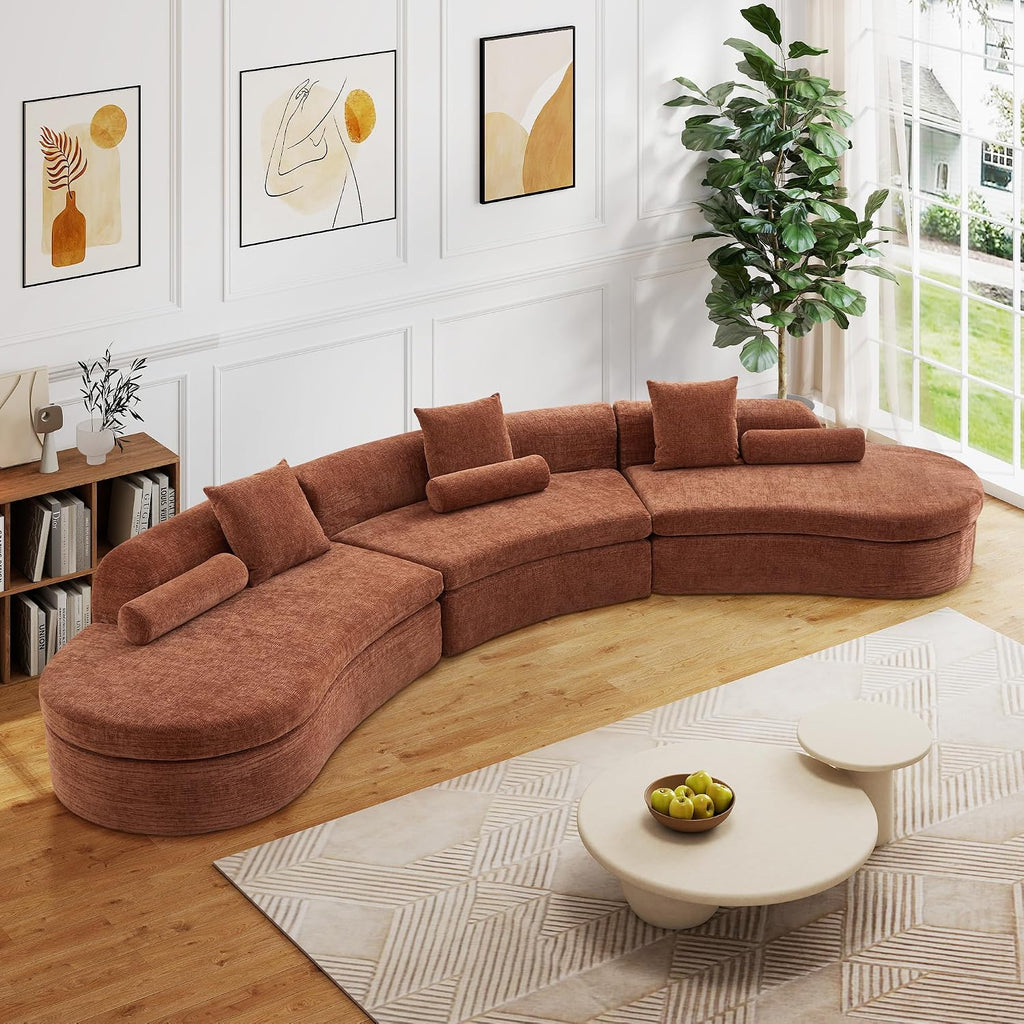 Orange Chenille Curved Modular Cloud Sectional Sofa
