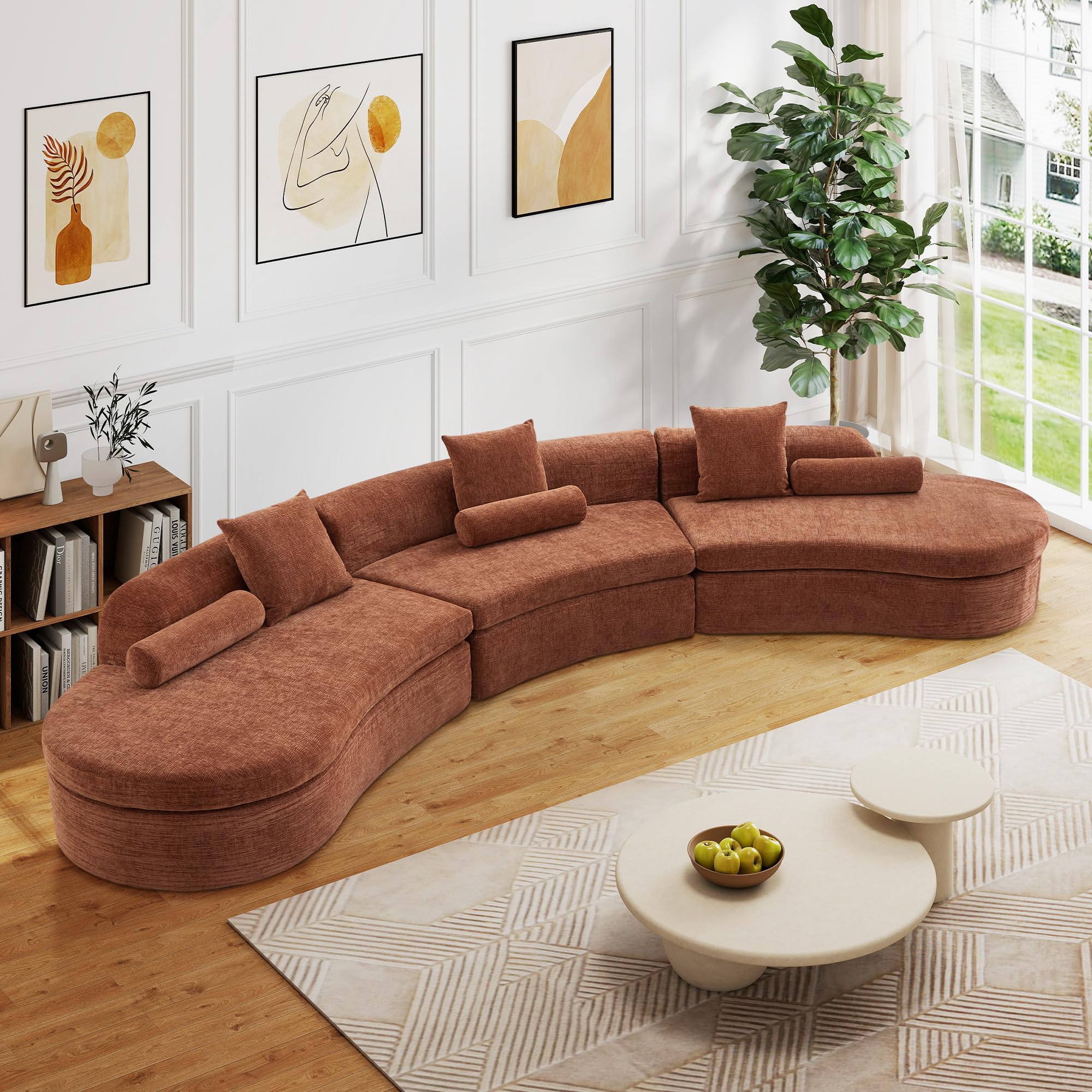 Orange Chenille Curved Modular Cloud Sectional Sofa