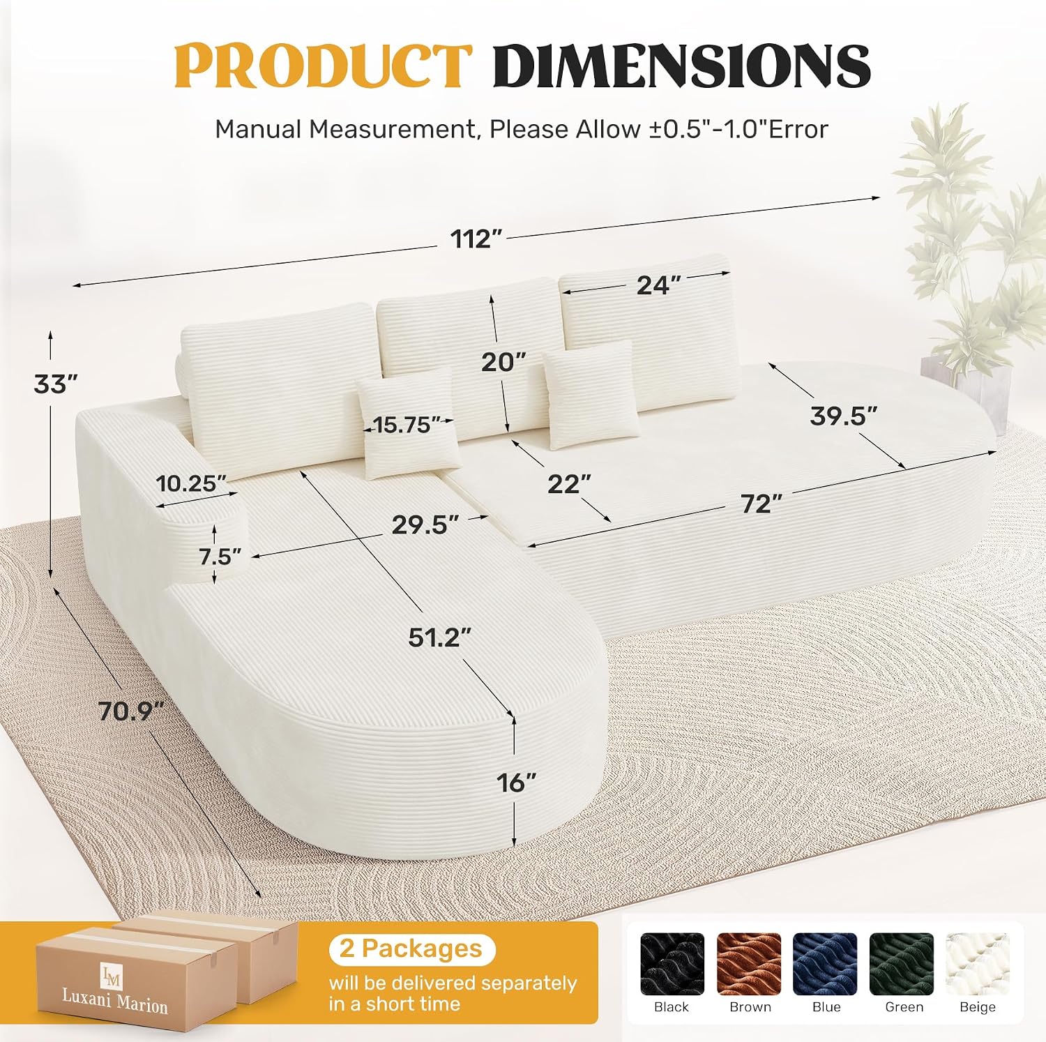 Beige Memory Foam Curved Cloud Modular Sofa