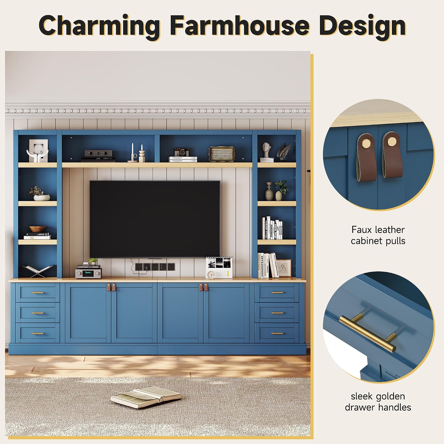 Blue Rustic Farmhouse Wall Unit TV Stand