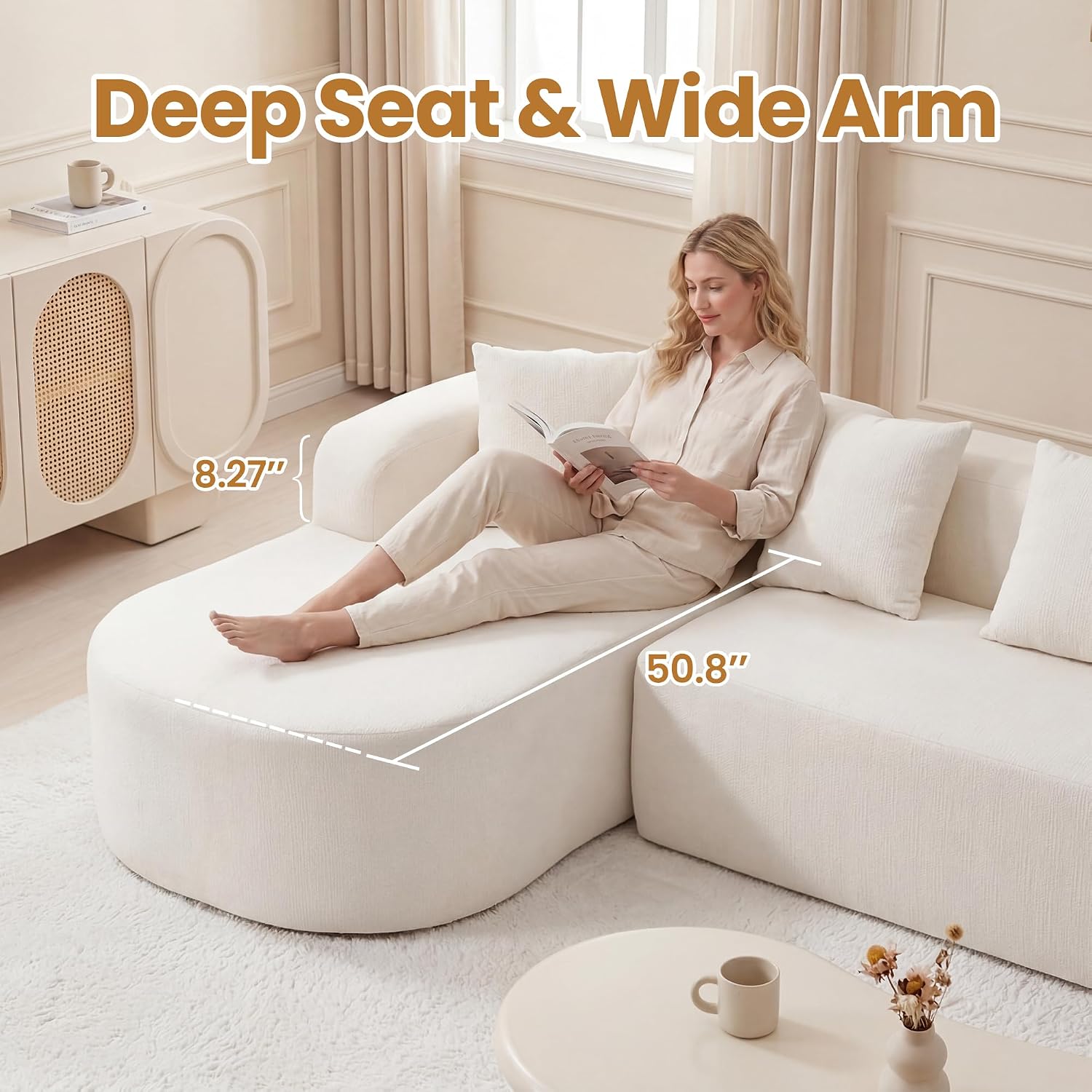 Beige Curved Cloud Modular Sofa with Chaise