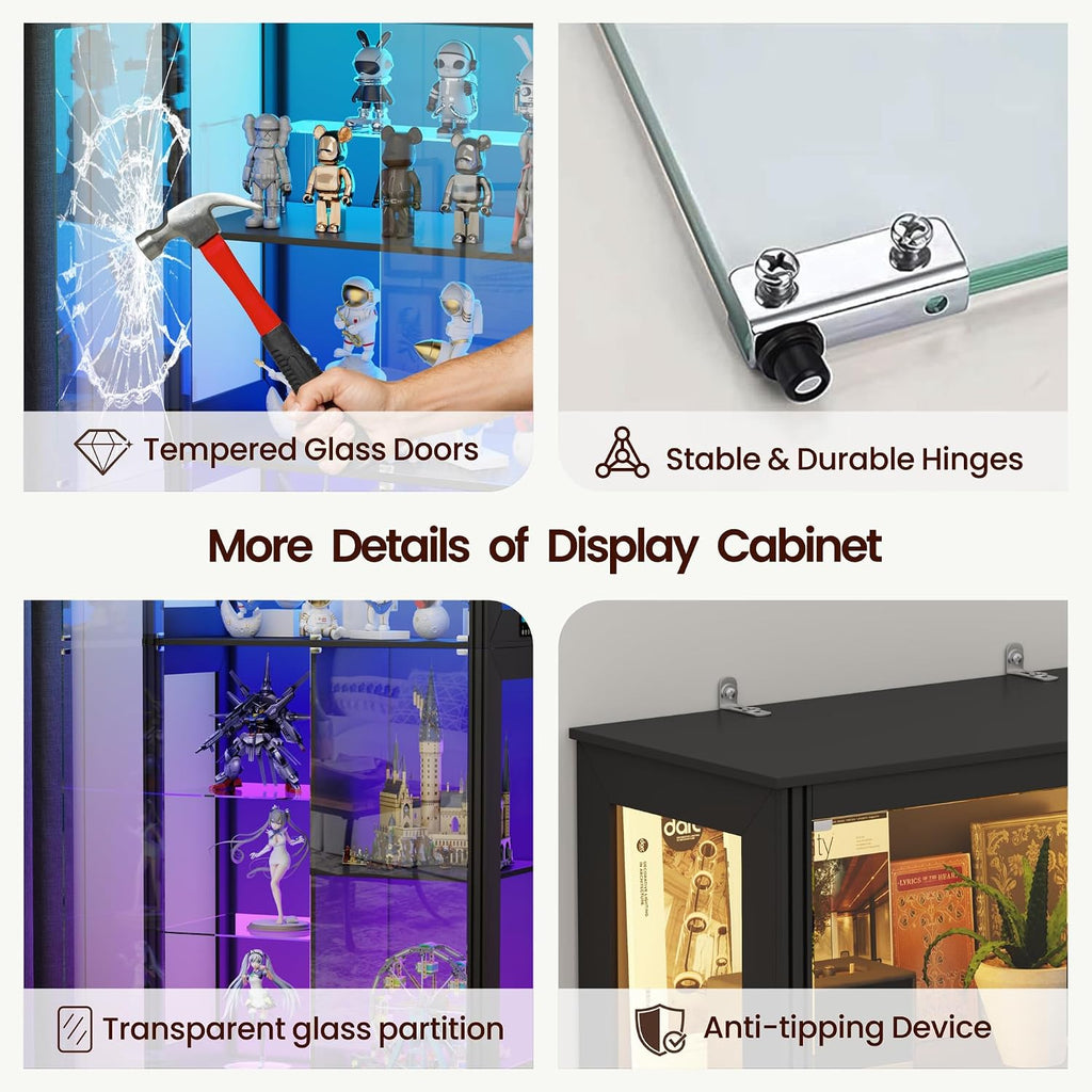 Black Tall RGB Light Glass Display Curio Cabinet