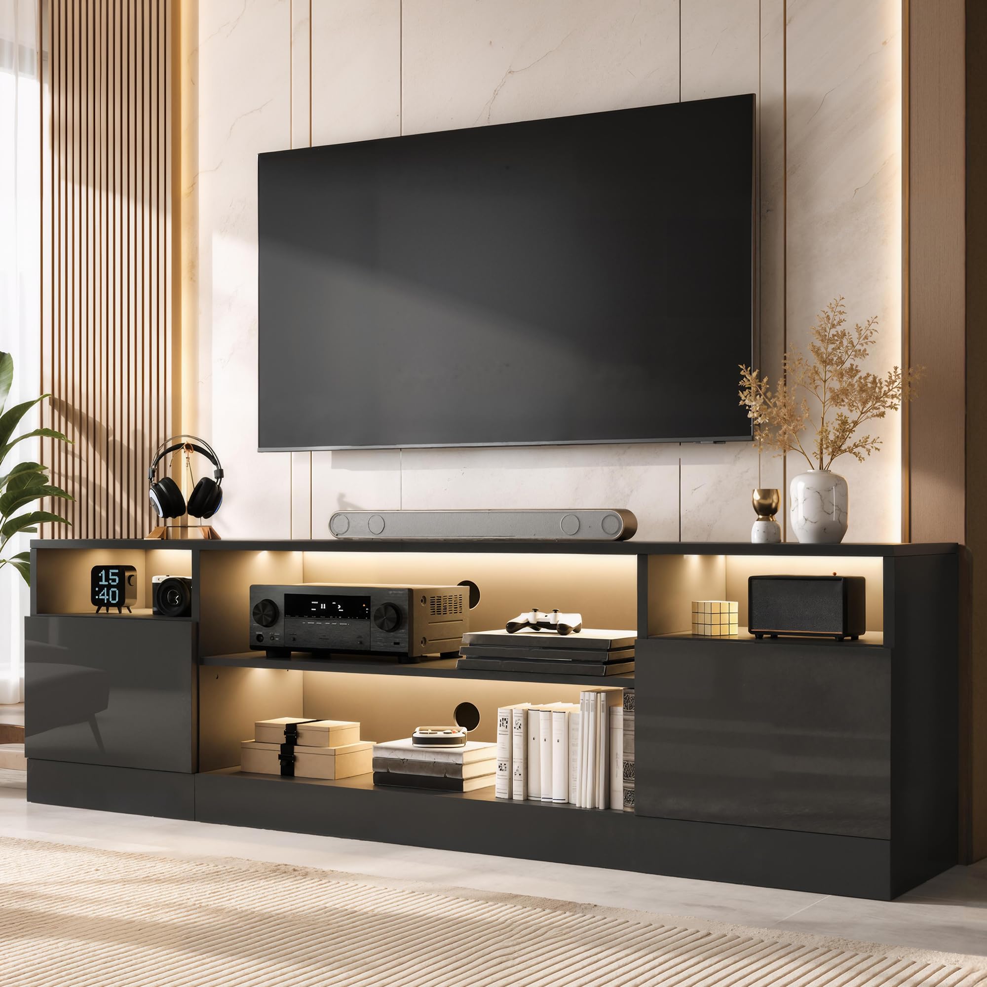 White High Gloss LED Storage TV Console Stand