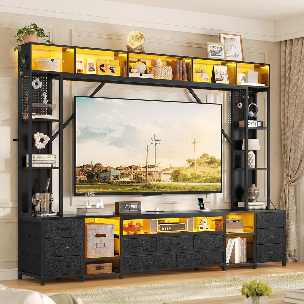 Industrial LED Fabric Drawer Wall TV Stand