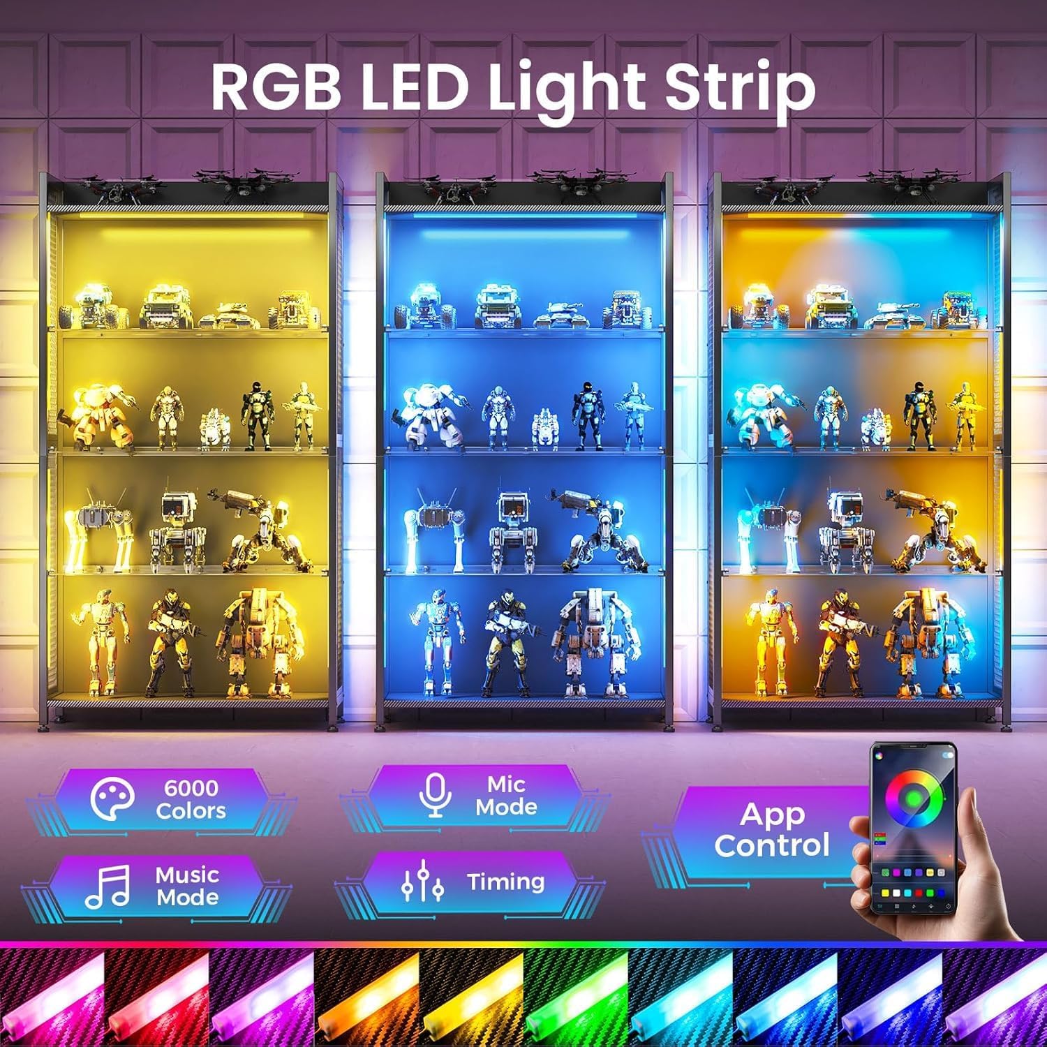 Black Industrial Mesh LED Glass Display Cabinet