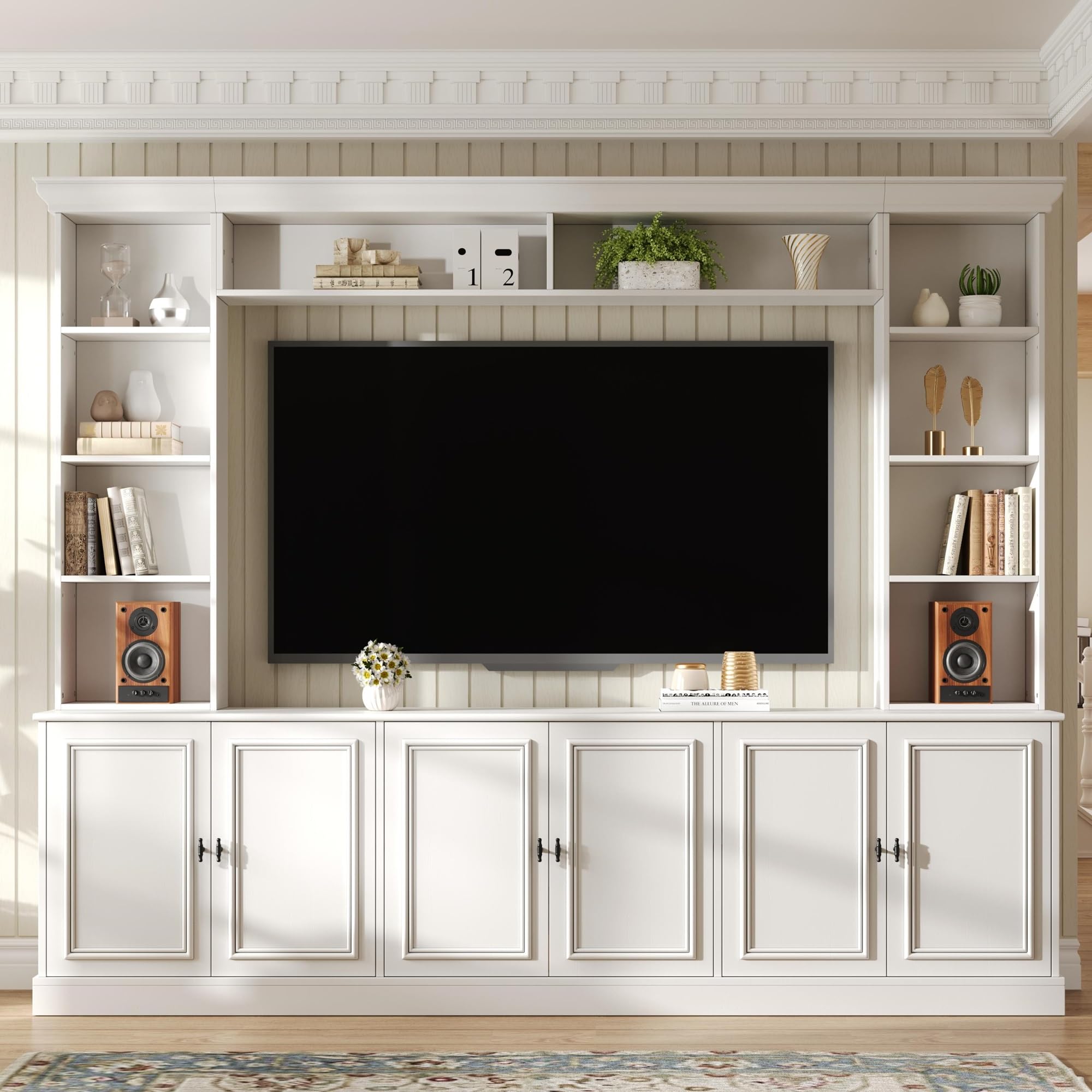 White Rustic Wall Unit TV Entertainment Center