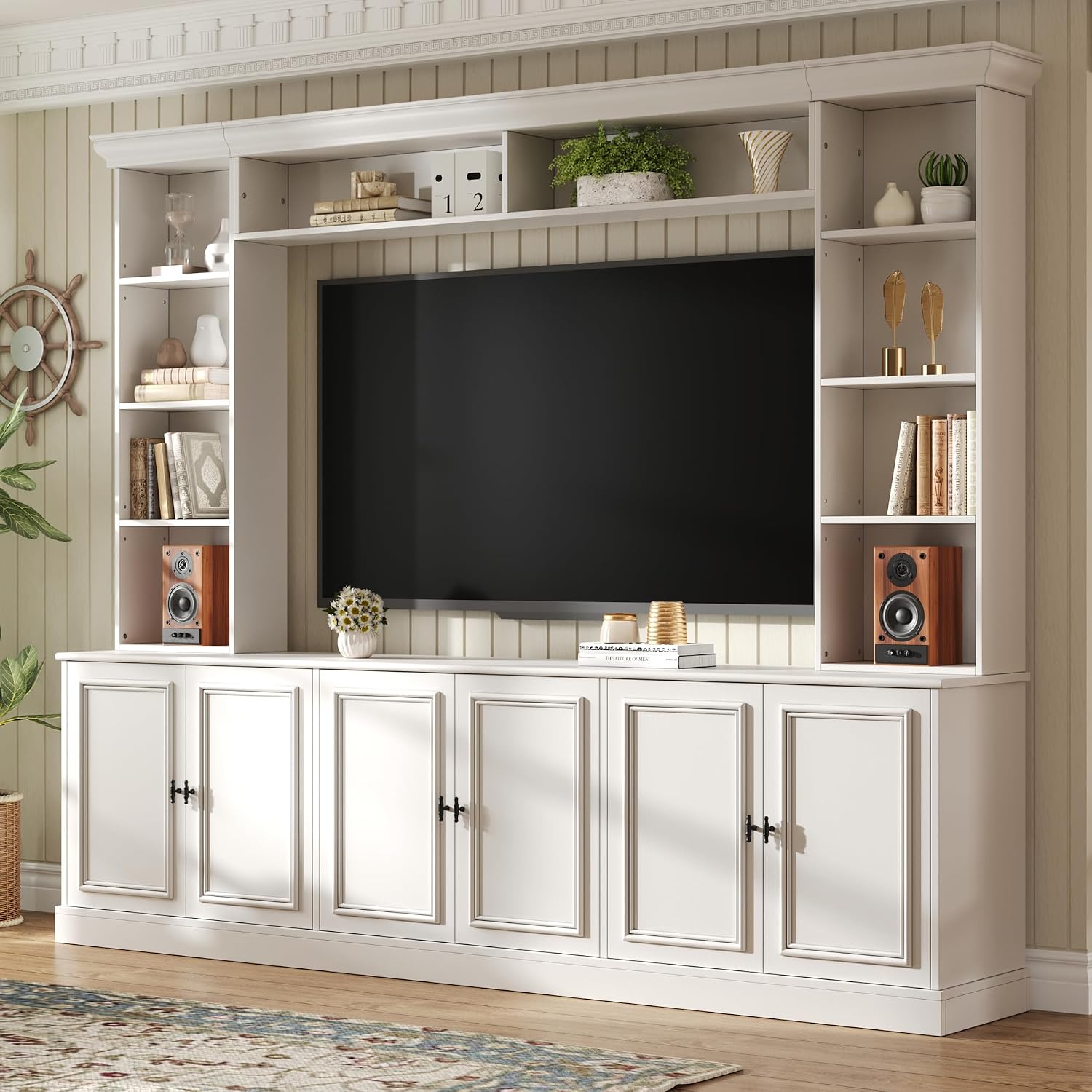 White Rustic Wall Unit TV Entertainment Center