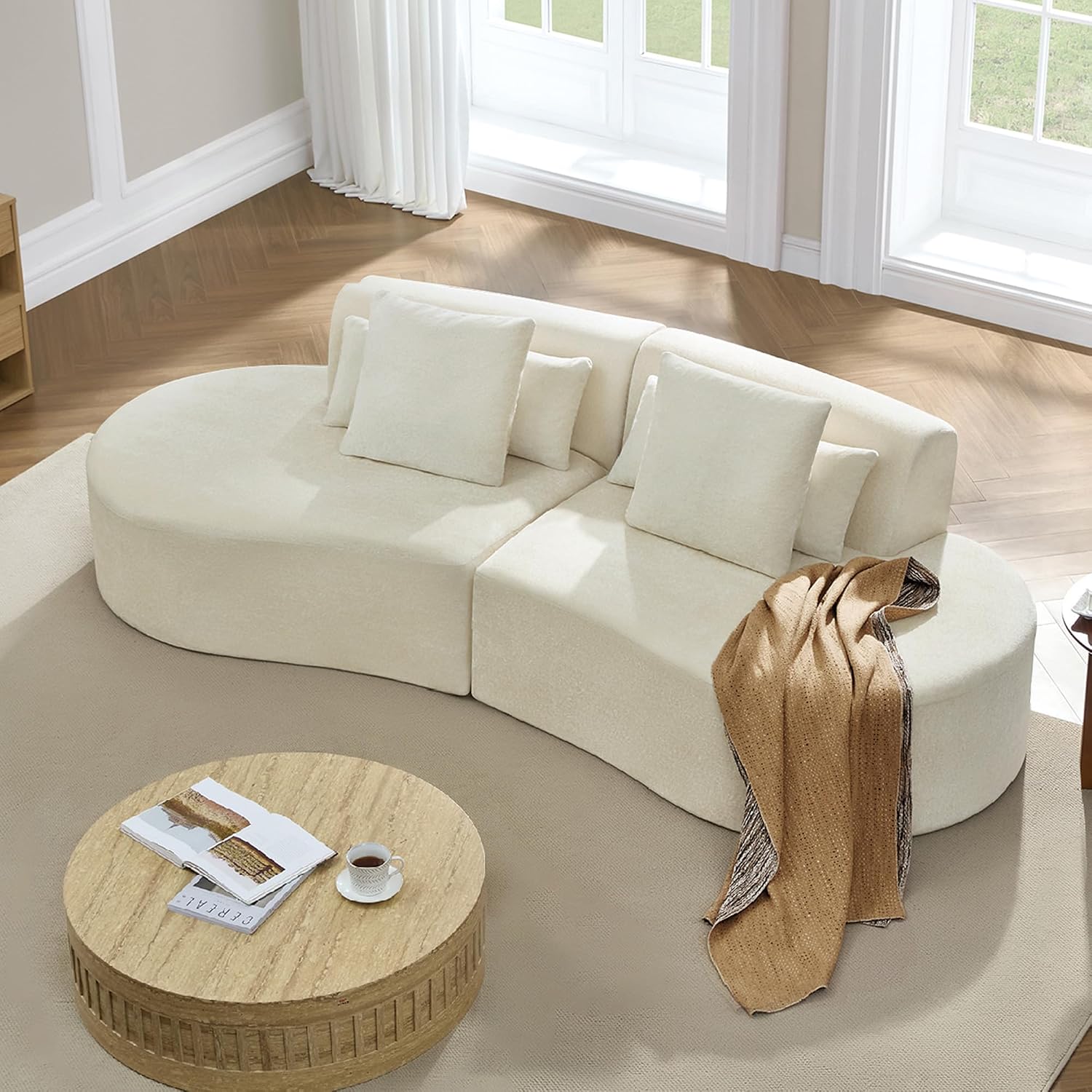 Cream Chenille Curved Cloud Modular Sectional Sofa