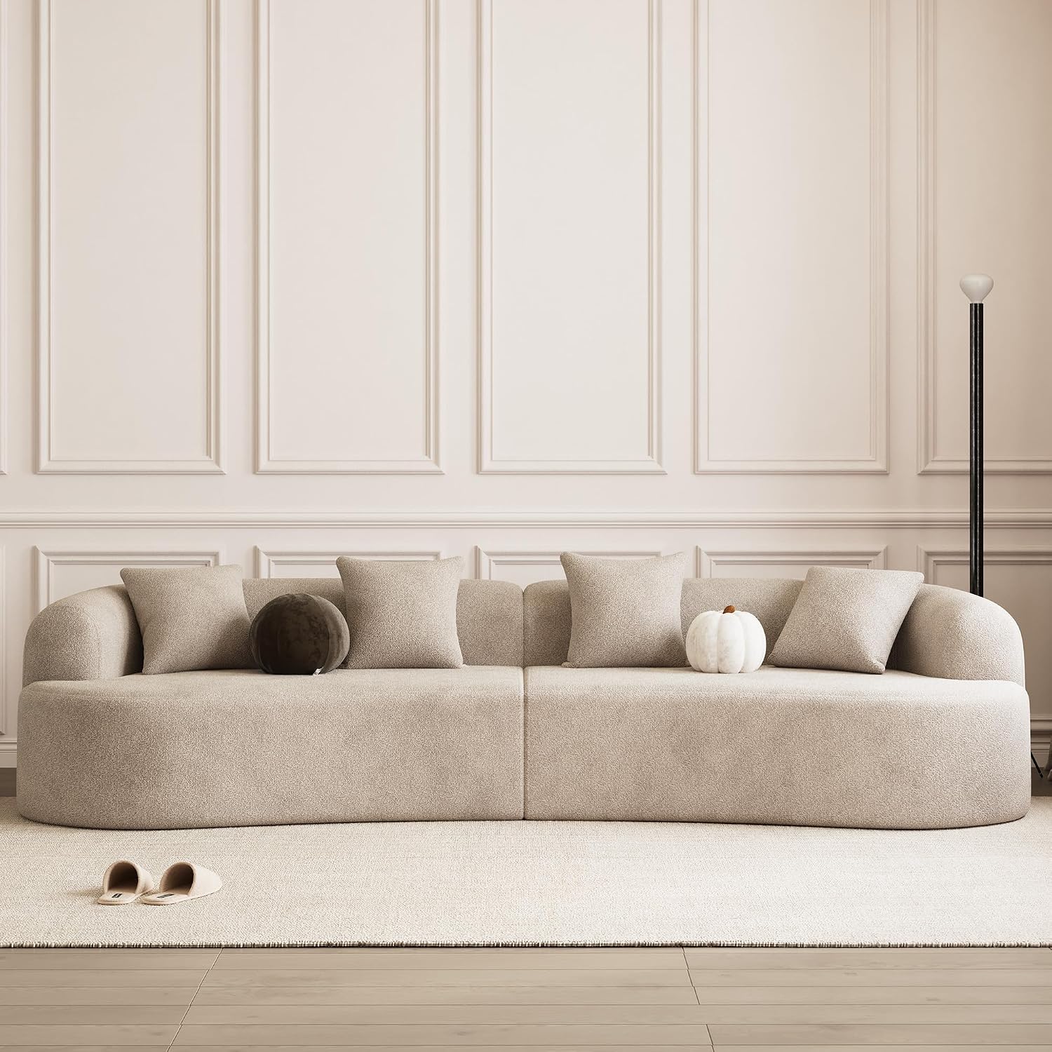 Light Brown Chenille Curved Cloud Modular Sofa