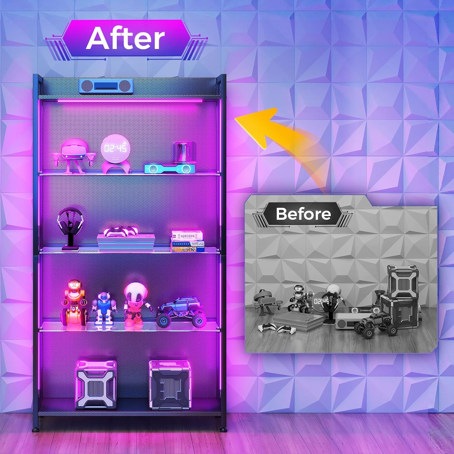 Black Industrial Mesh LED Glass Display Cabinet