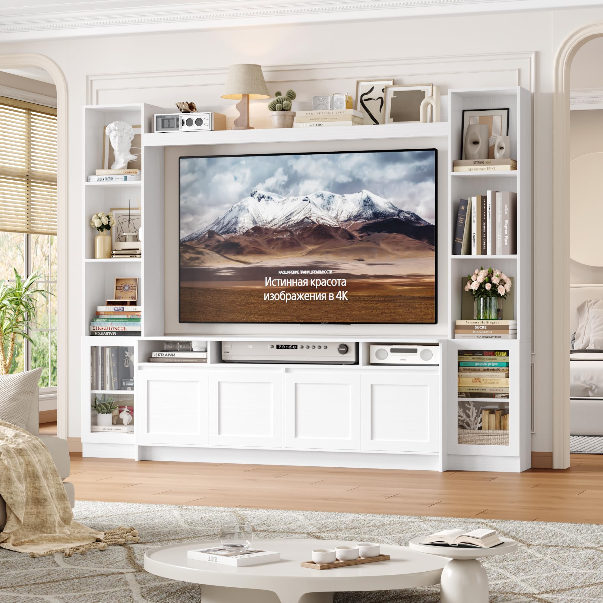 Black LED Storage Wall Unit TV Console Stand