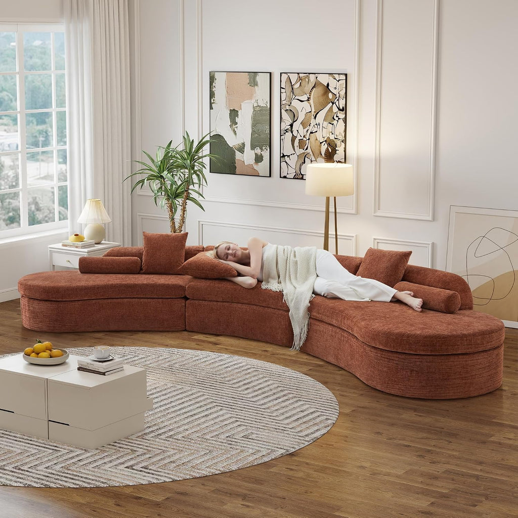 Orange Chenille Curved Modular Cloud Sectional Sofa