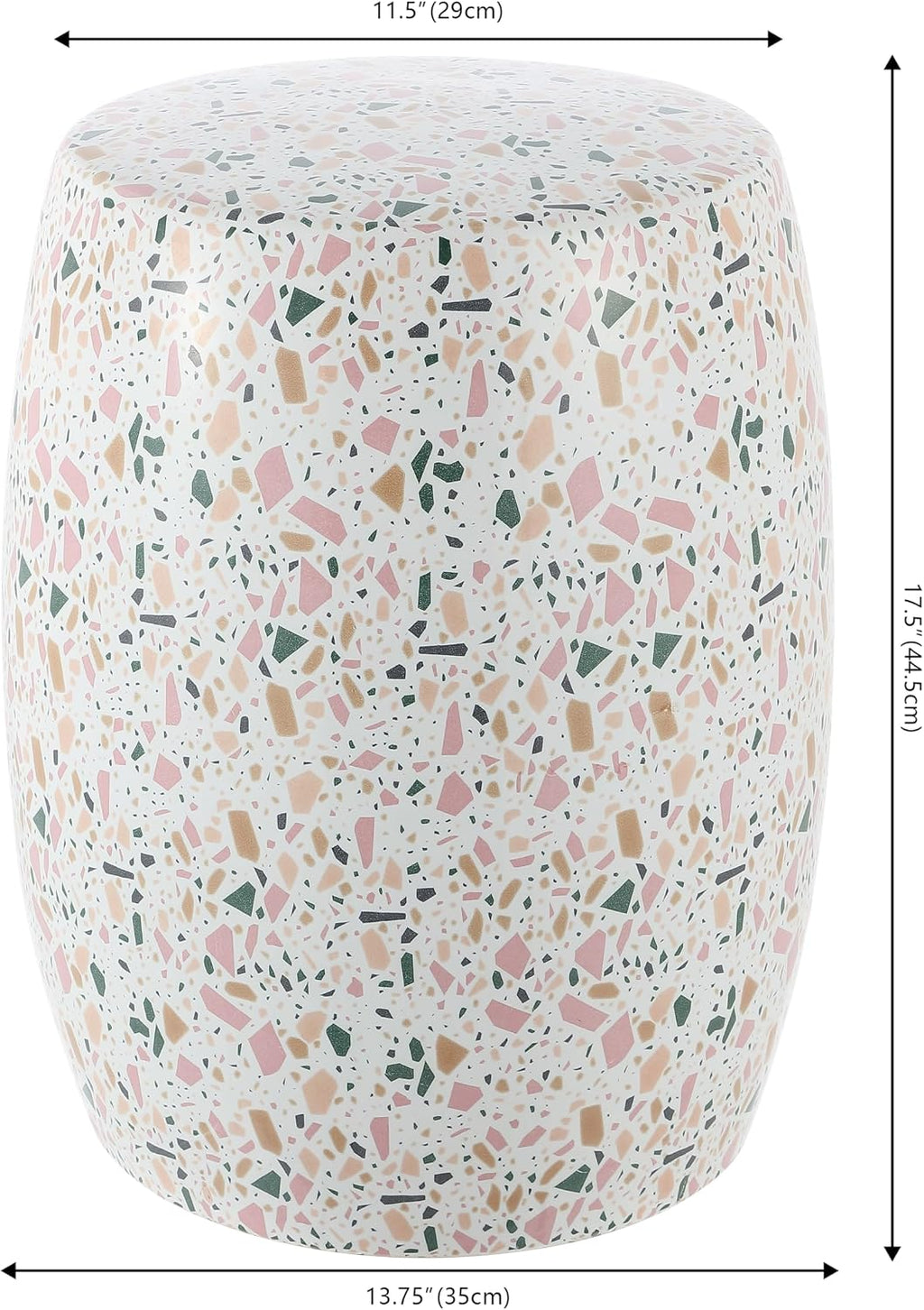 White Pink Terrazzo Ceramic Drum Stool