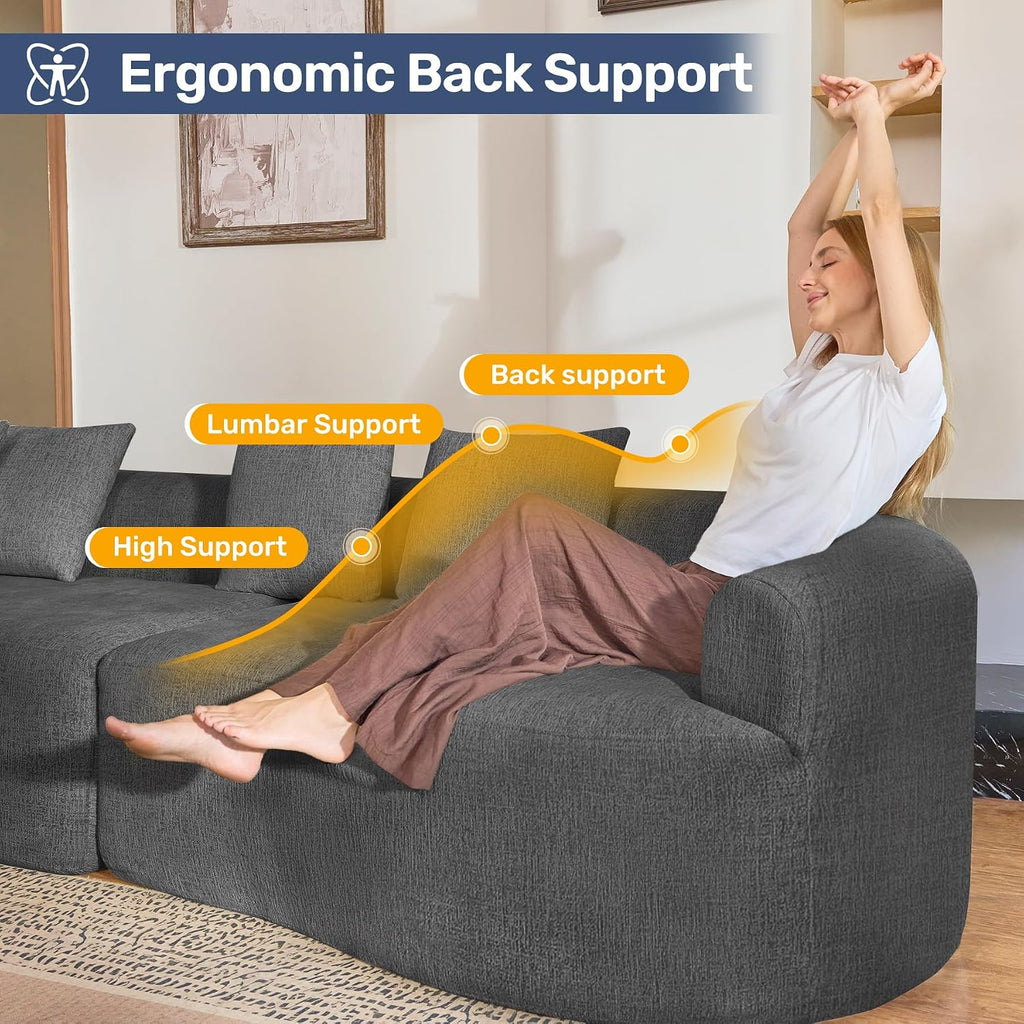 Black Boneless Deep Seat Curved Cloud Modular Sofa