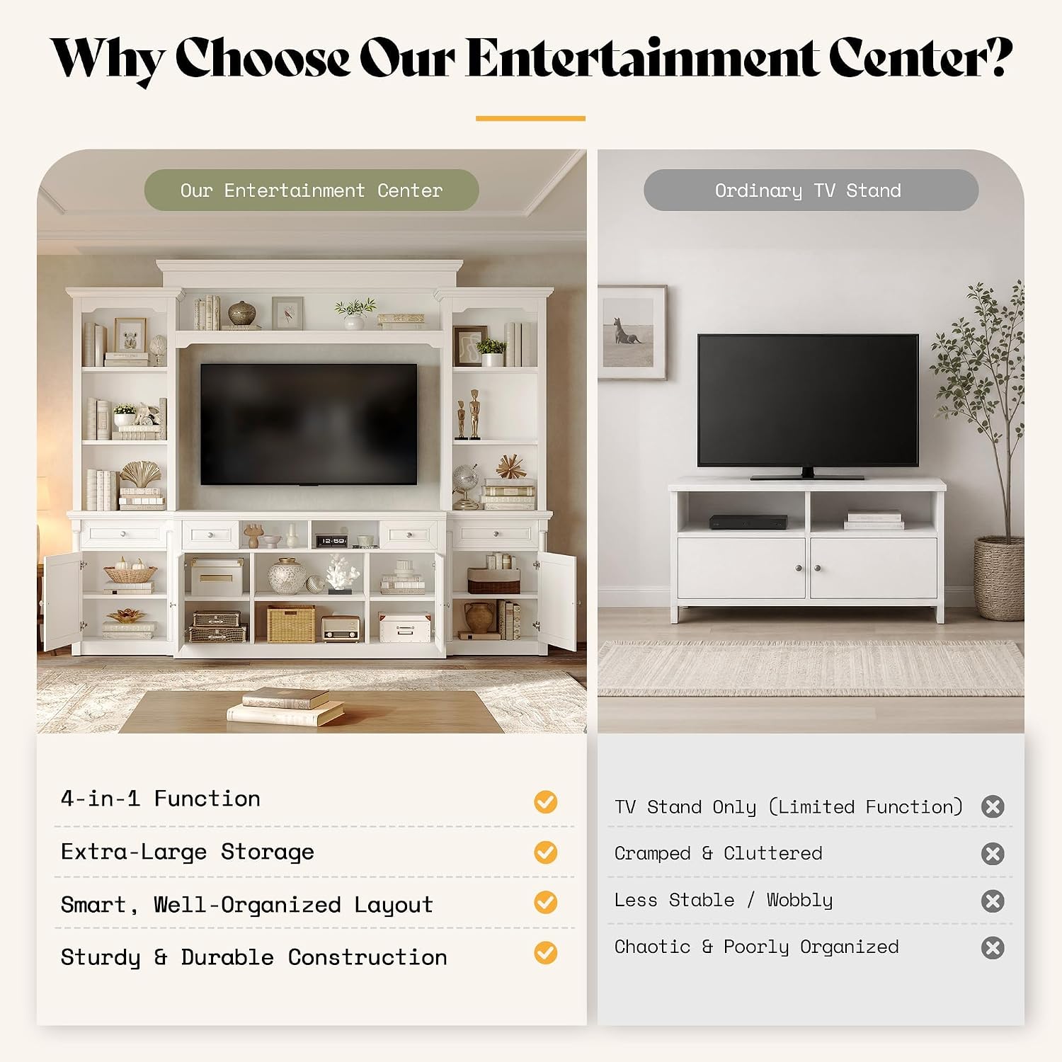 White Multi Storage Wall Unit TV Entertainment Center