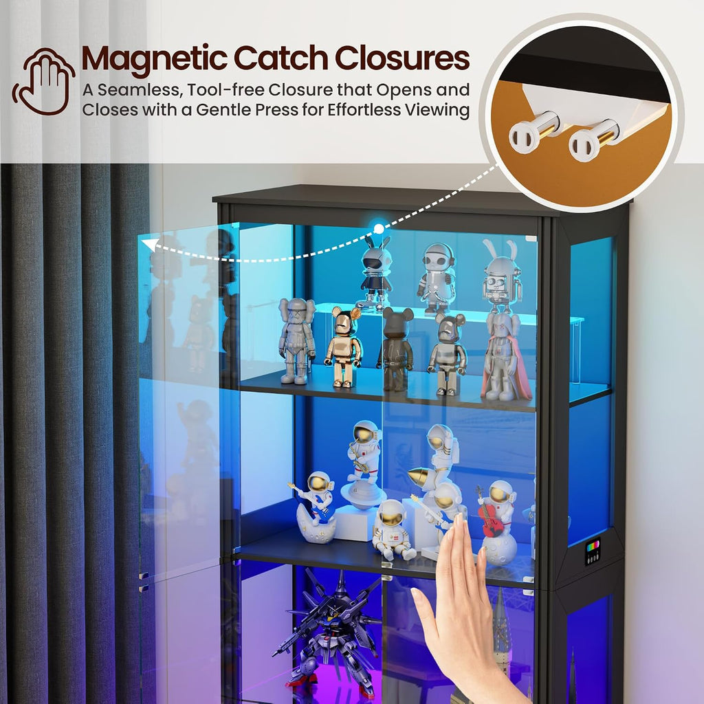 Black Tall RGB Light Glass Display Curio Cabinet