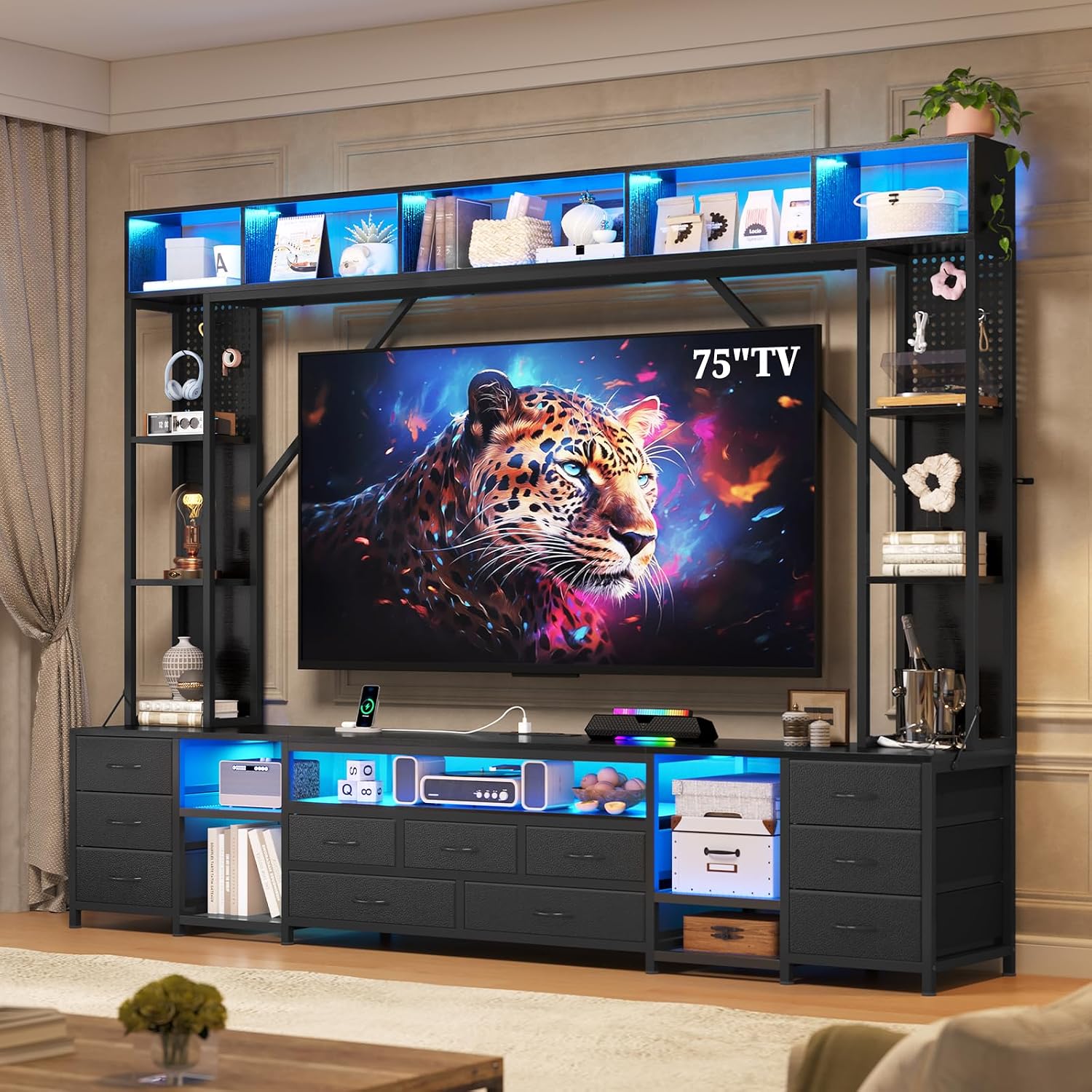 Industrial LED Fabric Drawer Wall TV Stand