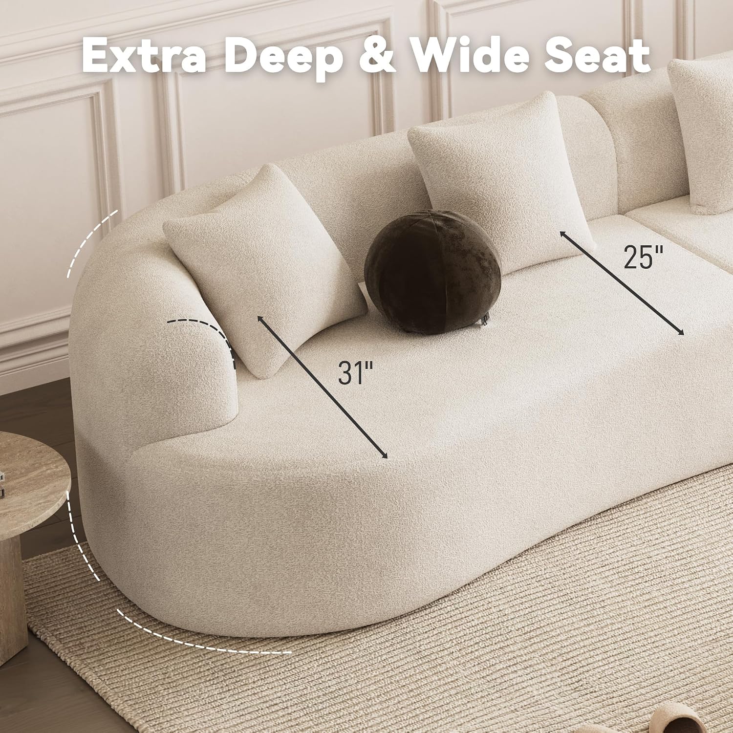 Cream White Chenille Curved Cloud Modular Sofa