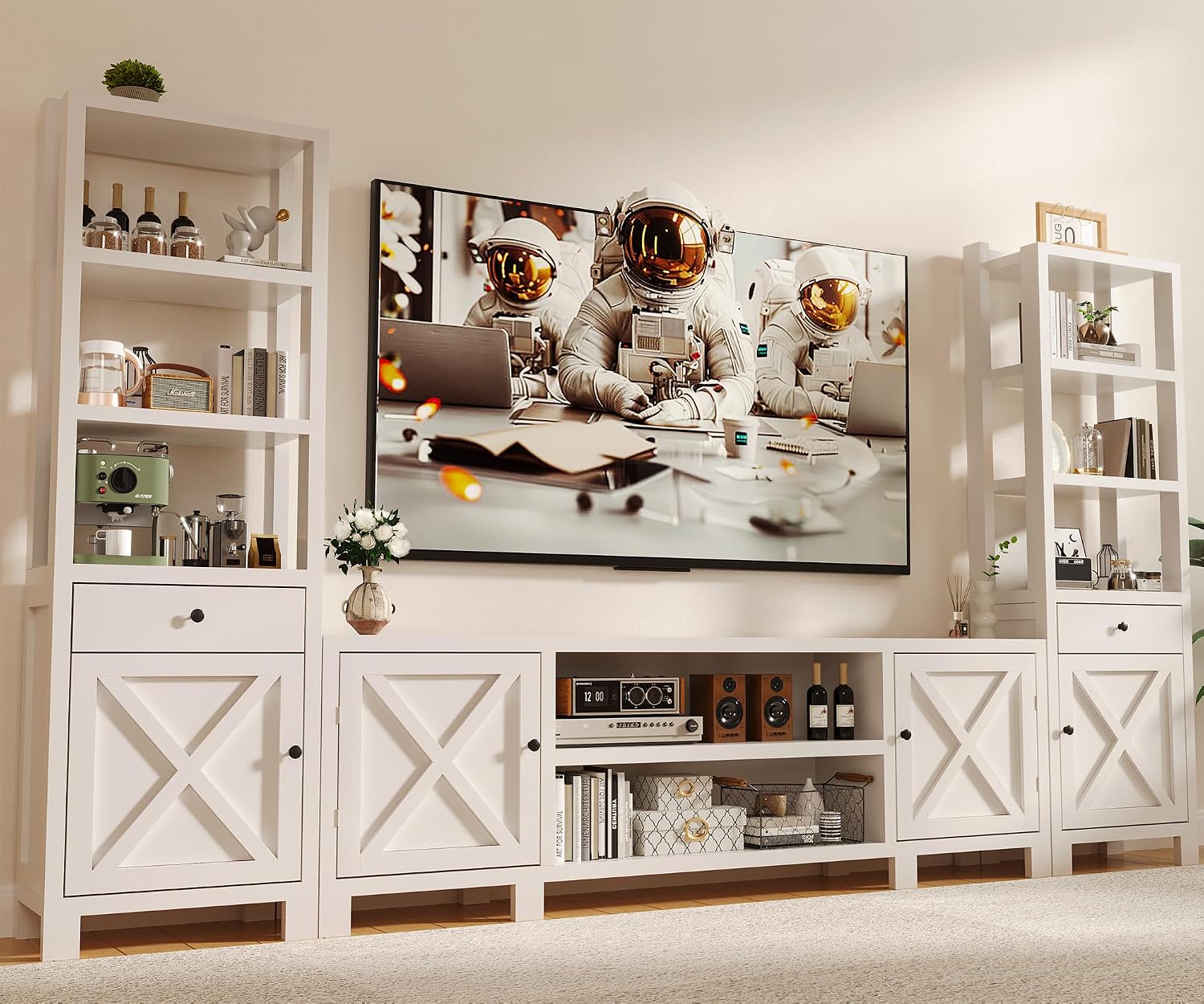 White Power Hub Wall Unit TV Entertainment Center