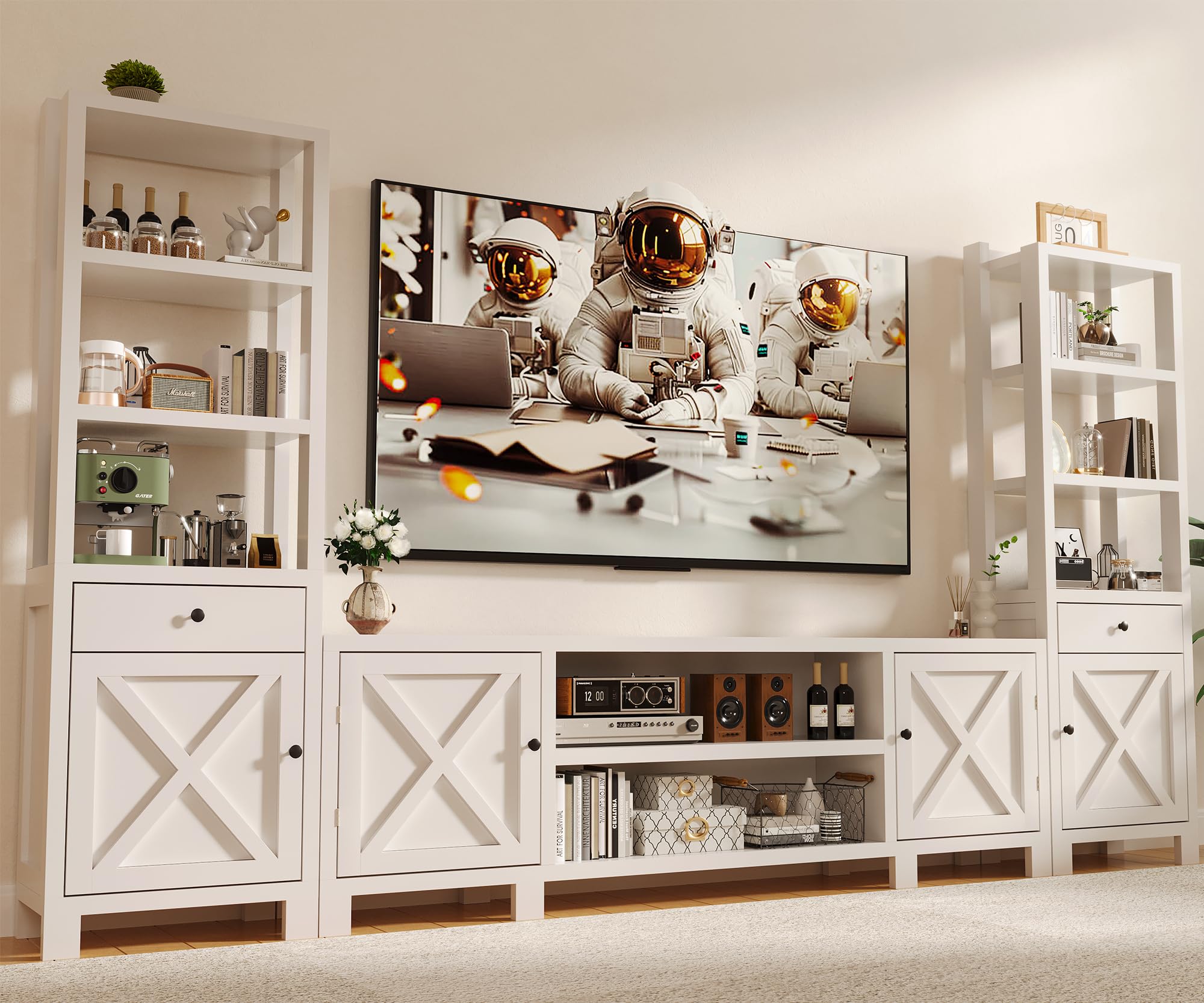White Power Hub Wall Unit TV Entertainment Center