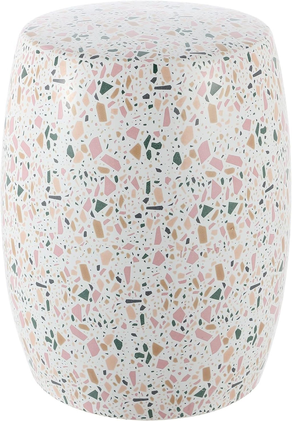 White Pink Terrazzo Ceramic Drum Stool
