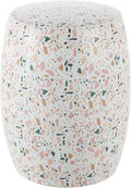 White Pink Terrazzo Ceramic Drum Stool