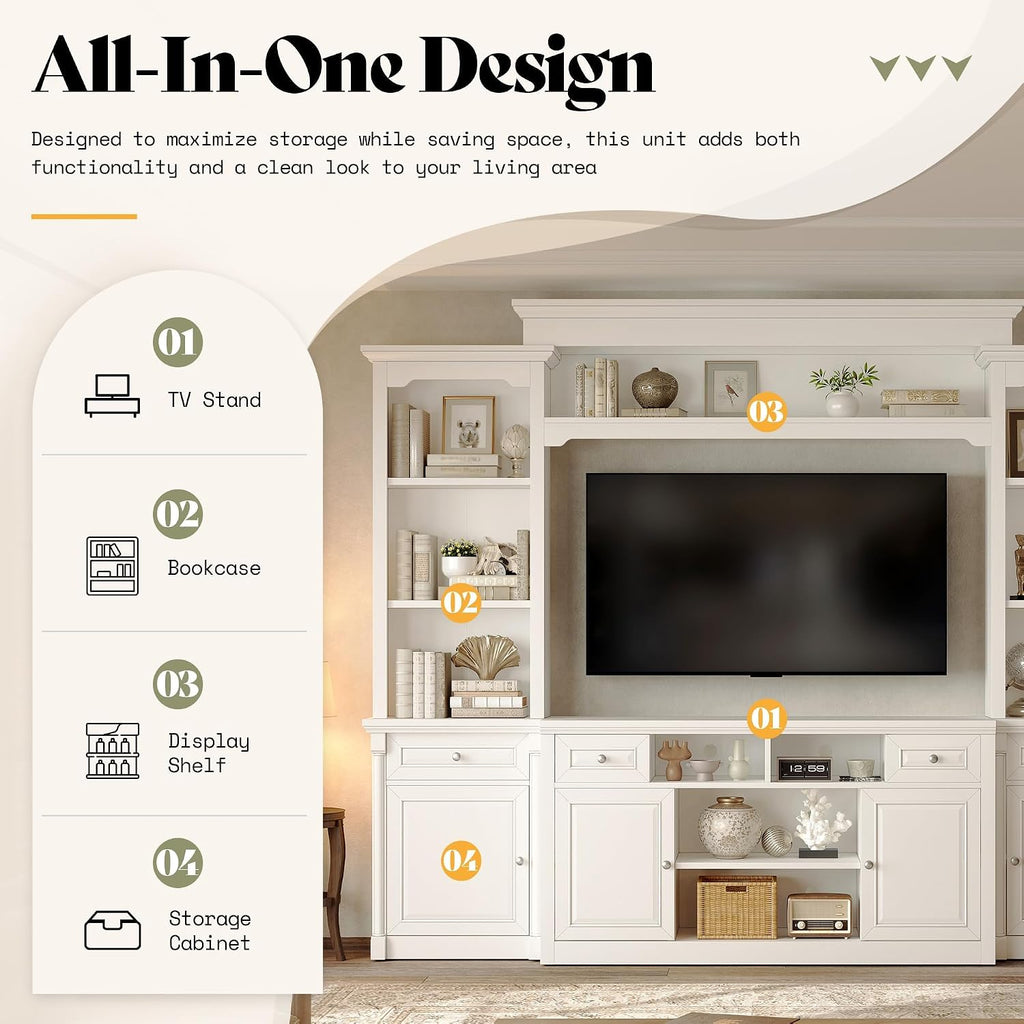 White Multi Storage Wall Unit TV Entertainment Center
