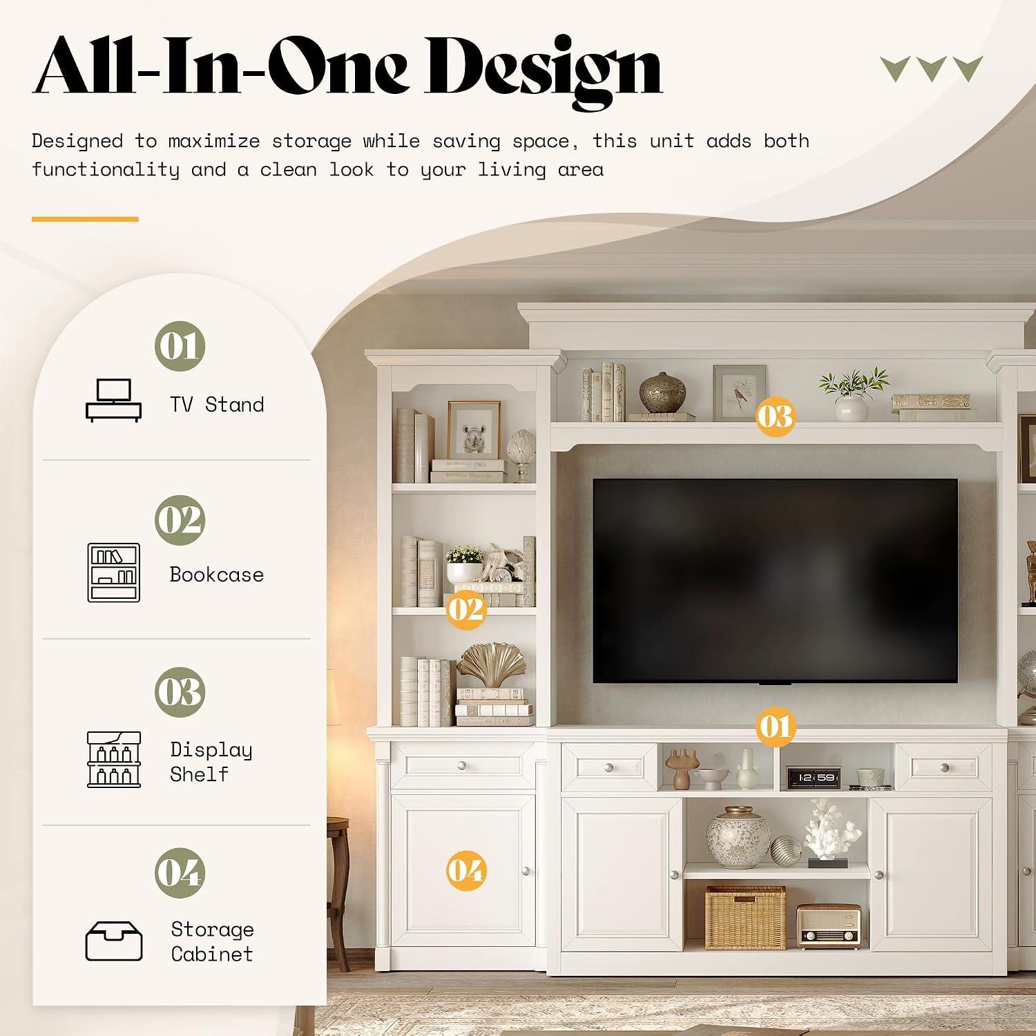 White Multi Storage Wall Unit TV Entertainment Center