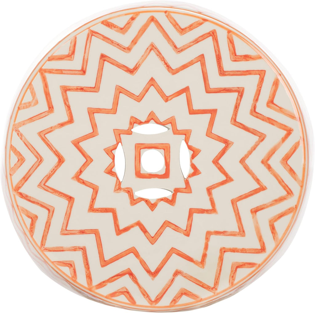 White Orange Chevron Ceramic Indoor Outdoor Stool