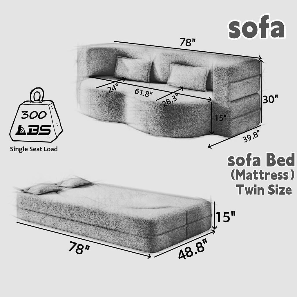 Teddy Fabric Convertible Curved Loveseat Sofa Bed