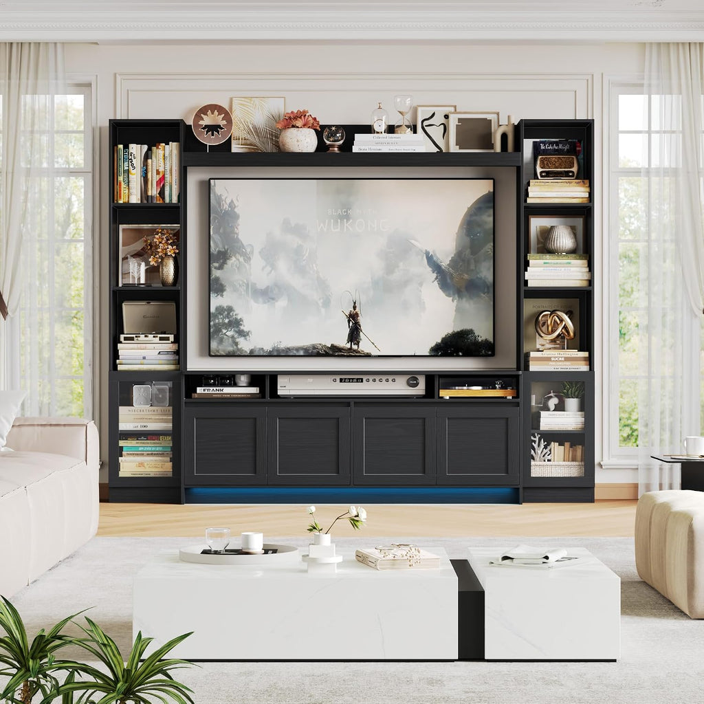 Black LED Storage Wall Unit TV Console Stand