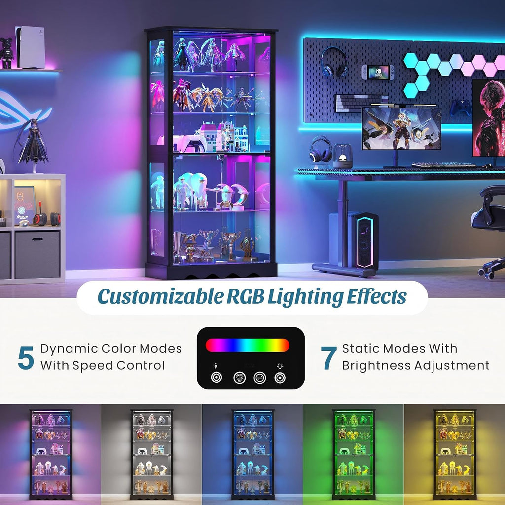 Black Tall RGB Sensor Glass Display Cabinet