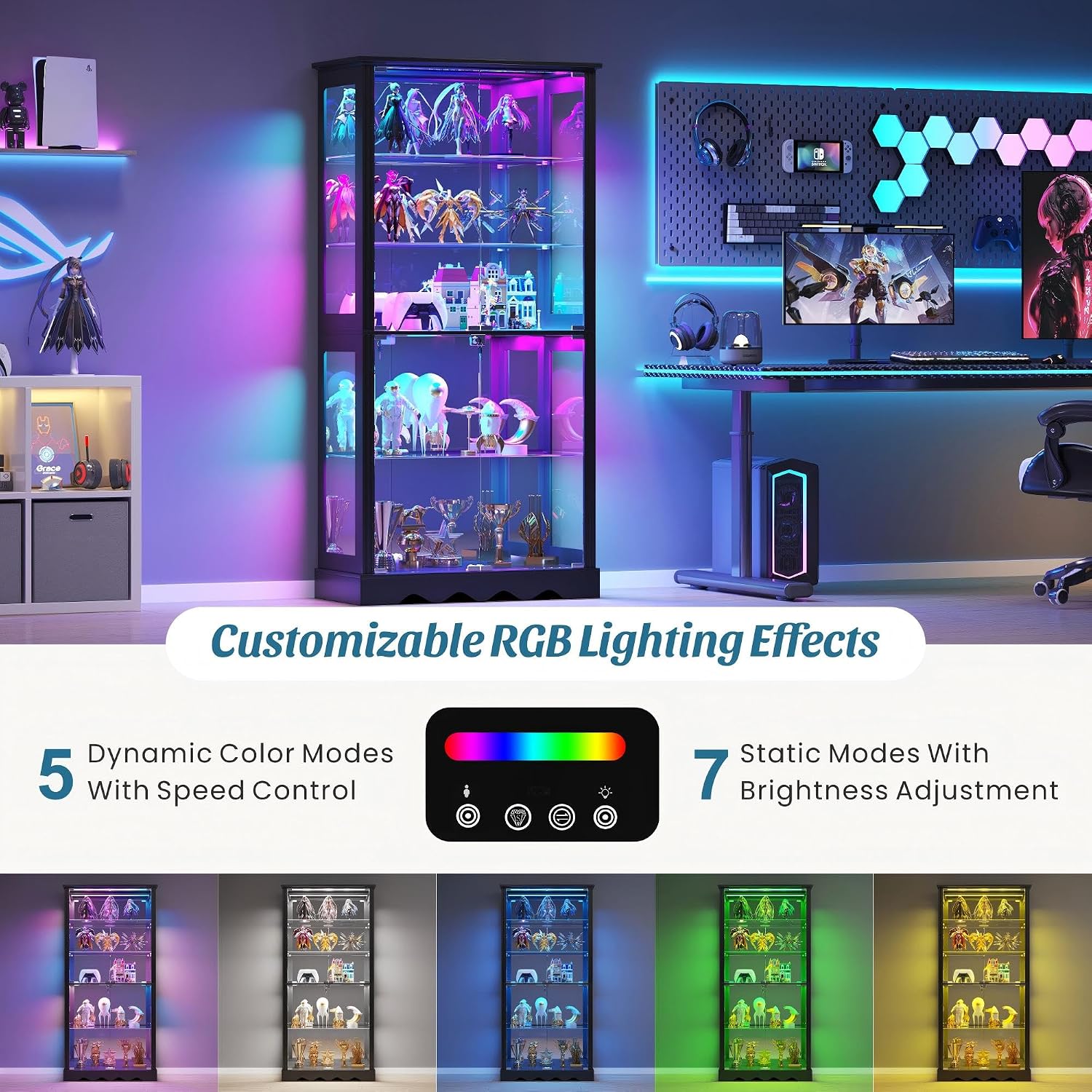 Black Tall RGB Sensor Glass Display Cabinet