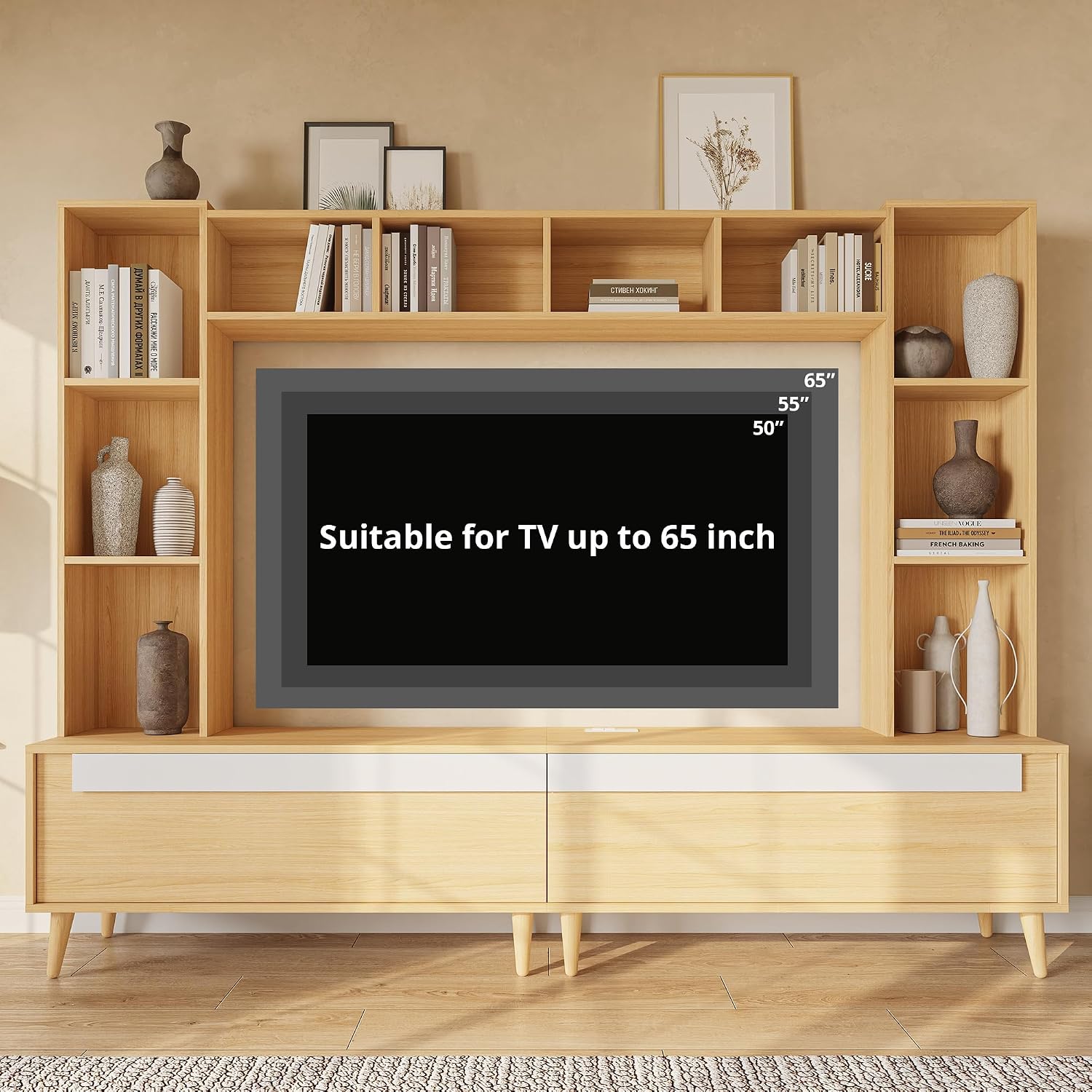 Wood Power Outlet Wall Unit TV Entertainment Center